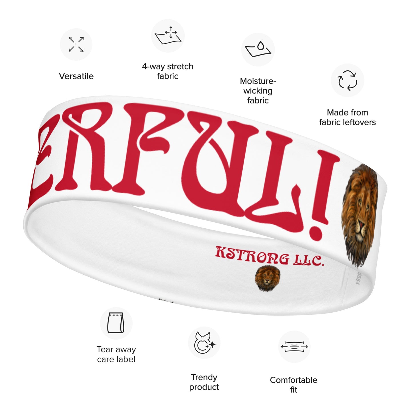“POWERFUL!”White Headband W/Red Font