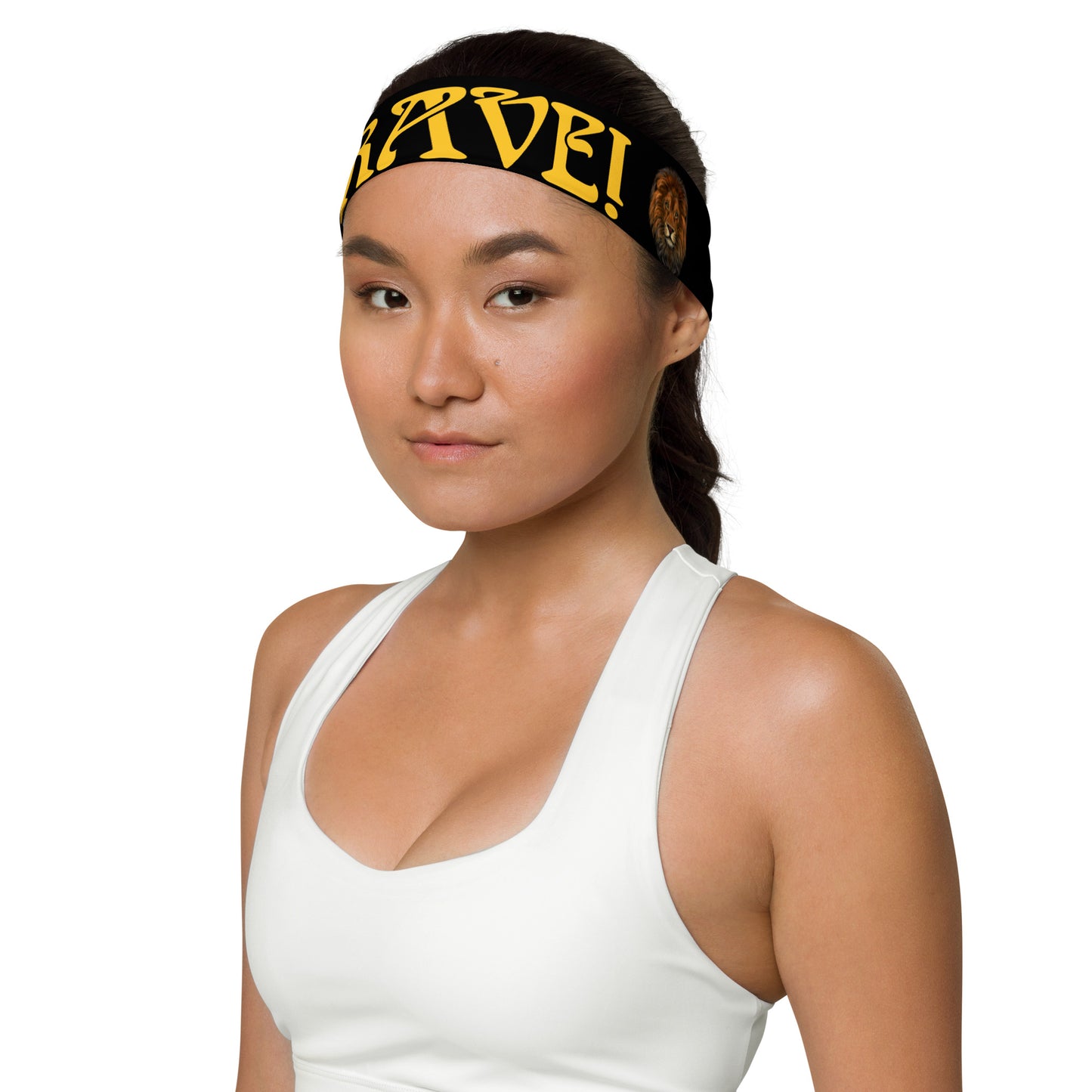 “BRAVE!” Black Headband W/Yellow Font