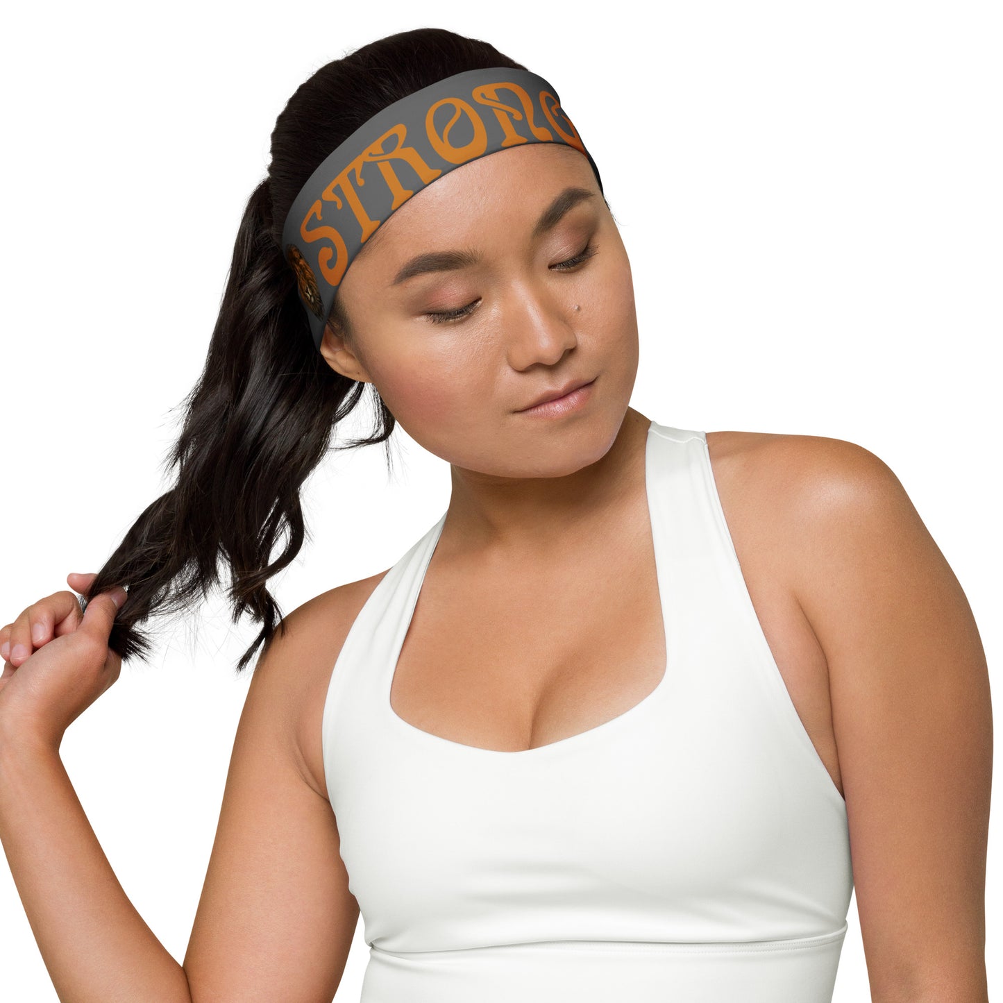 “STRONG” Grey Headband W/Brown Font