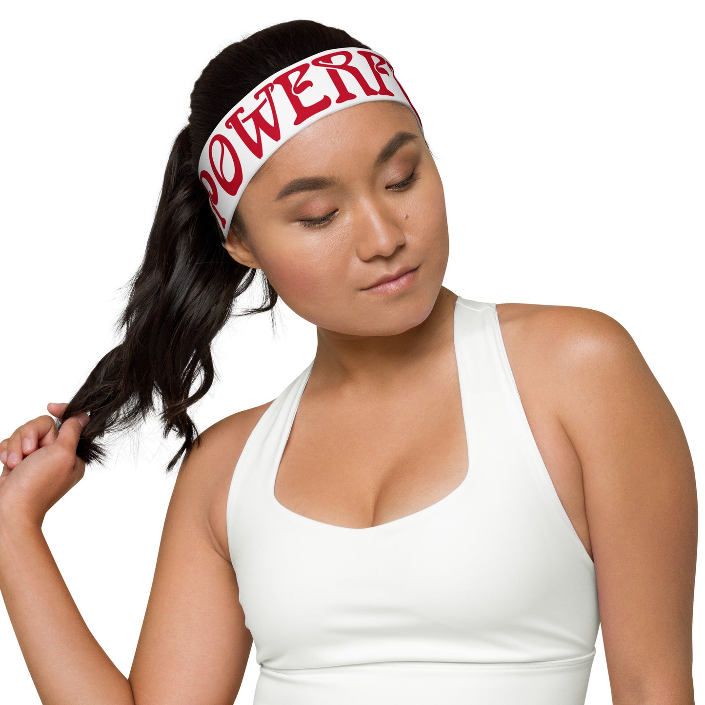 “POWERFUL!”White Headband W/Red Font