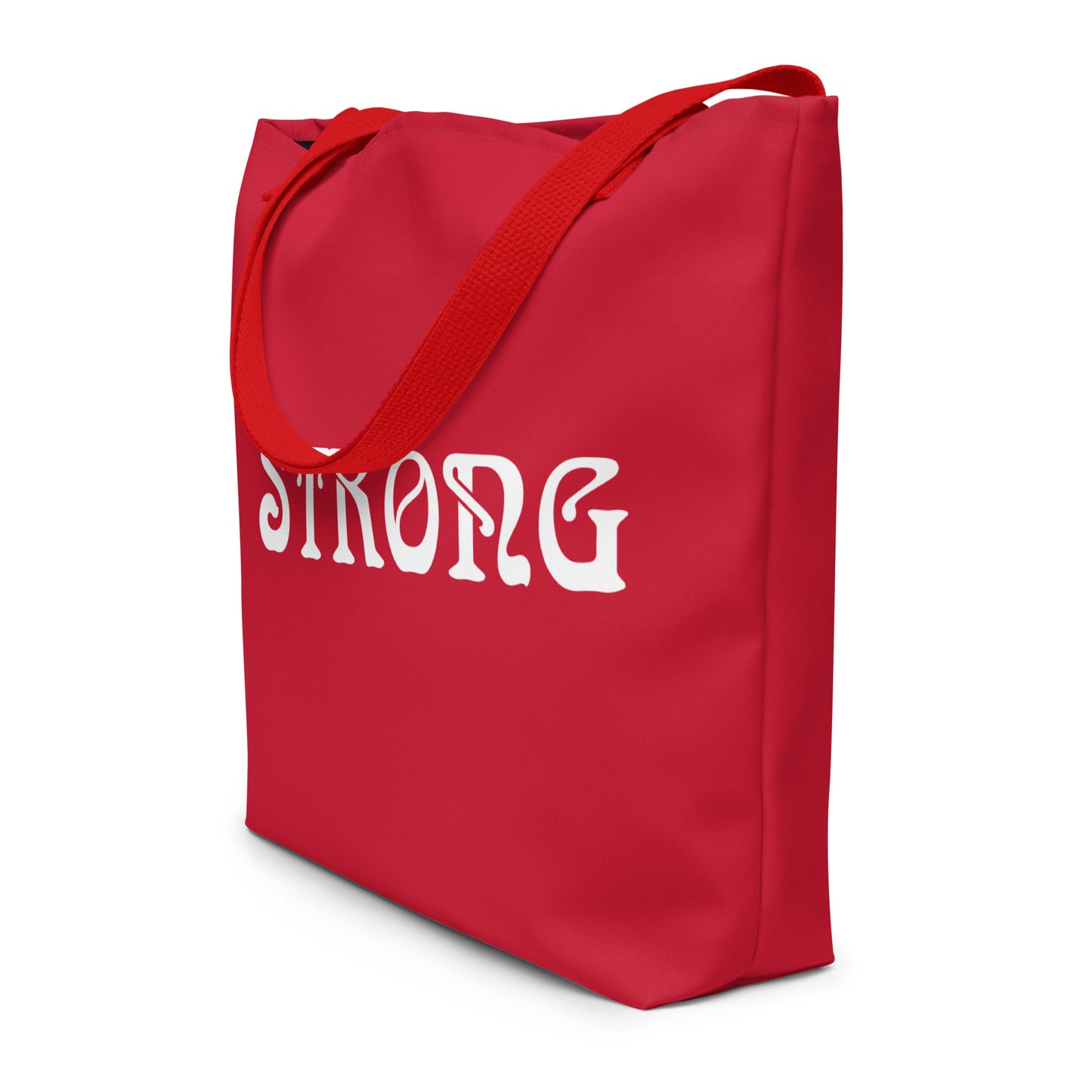 "STRONG"Red Large Tote Bag W/White Font