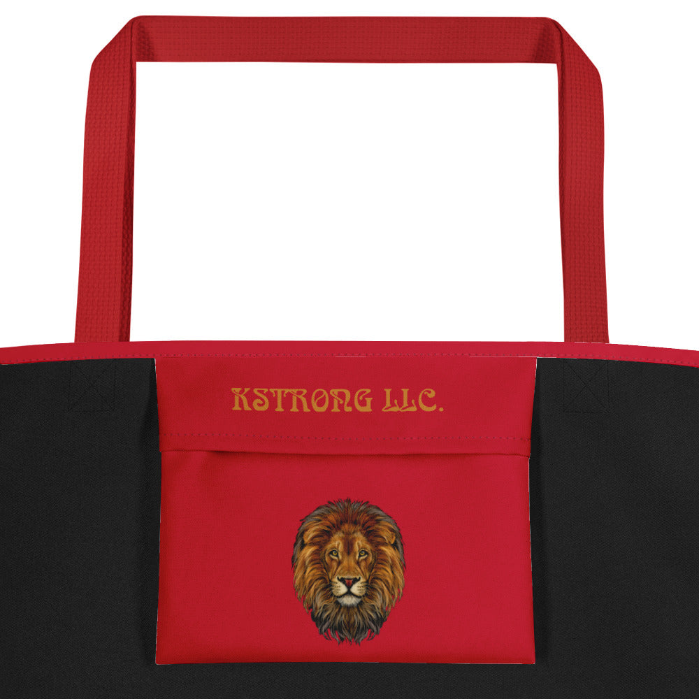 "STRONG"Red Large Tote Bag W/White Font