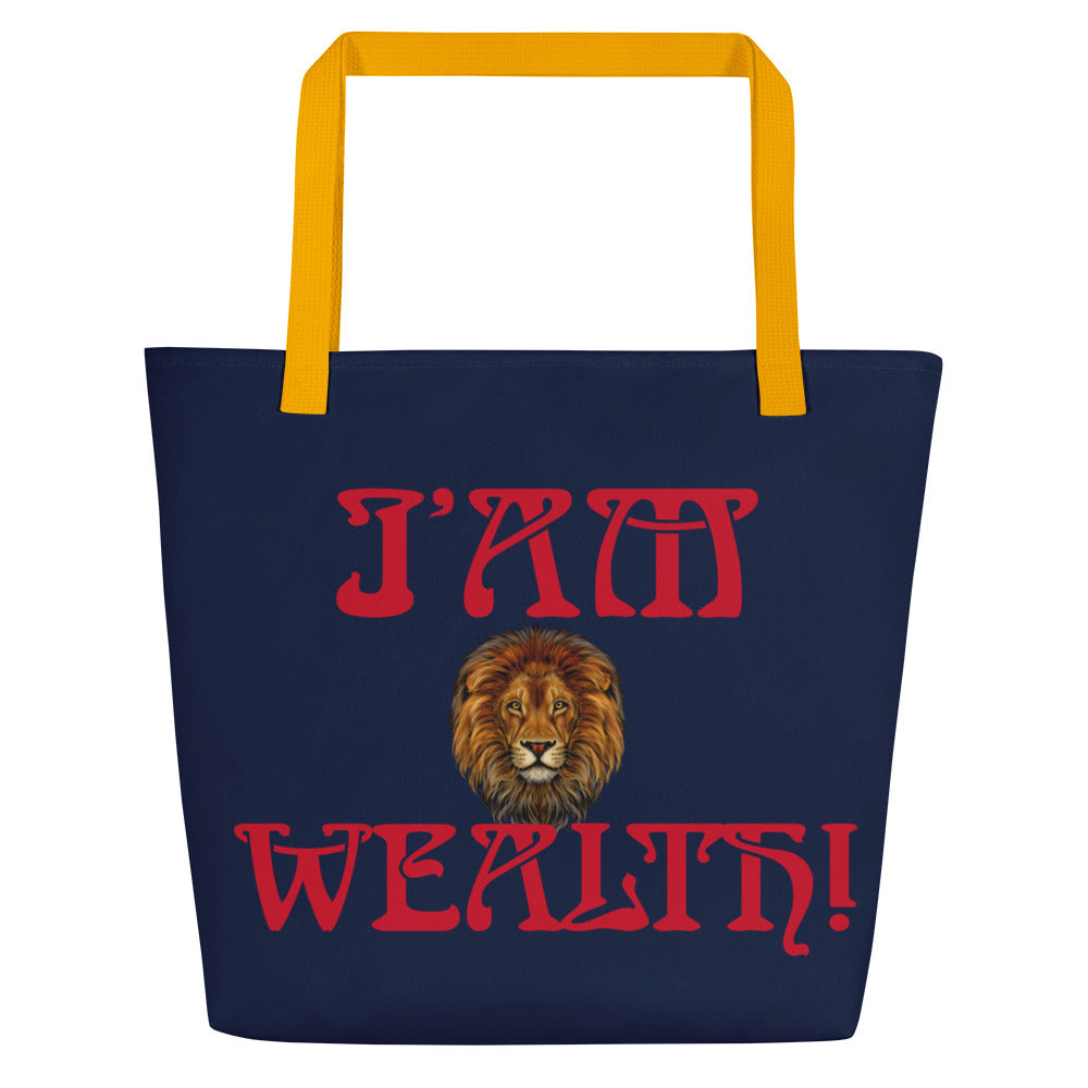 “SUCCESS,WEALTH ARE IN MY DNA!”Navy All-Over Print Large Tote Bag W/Red Font