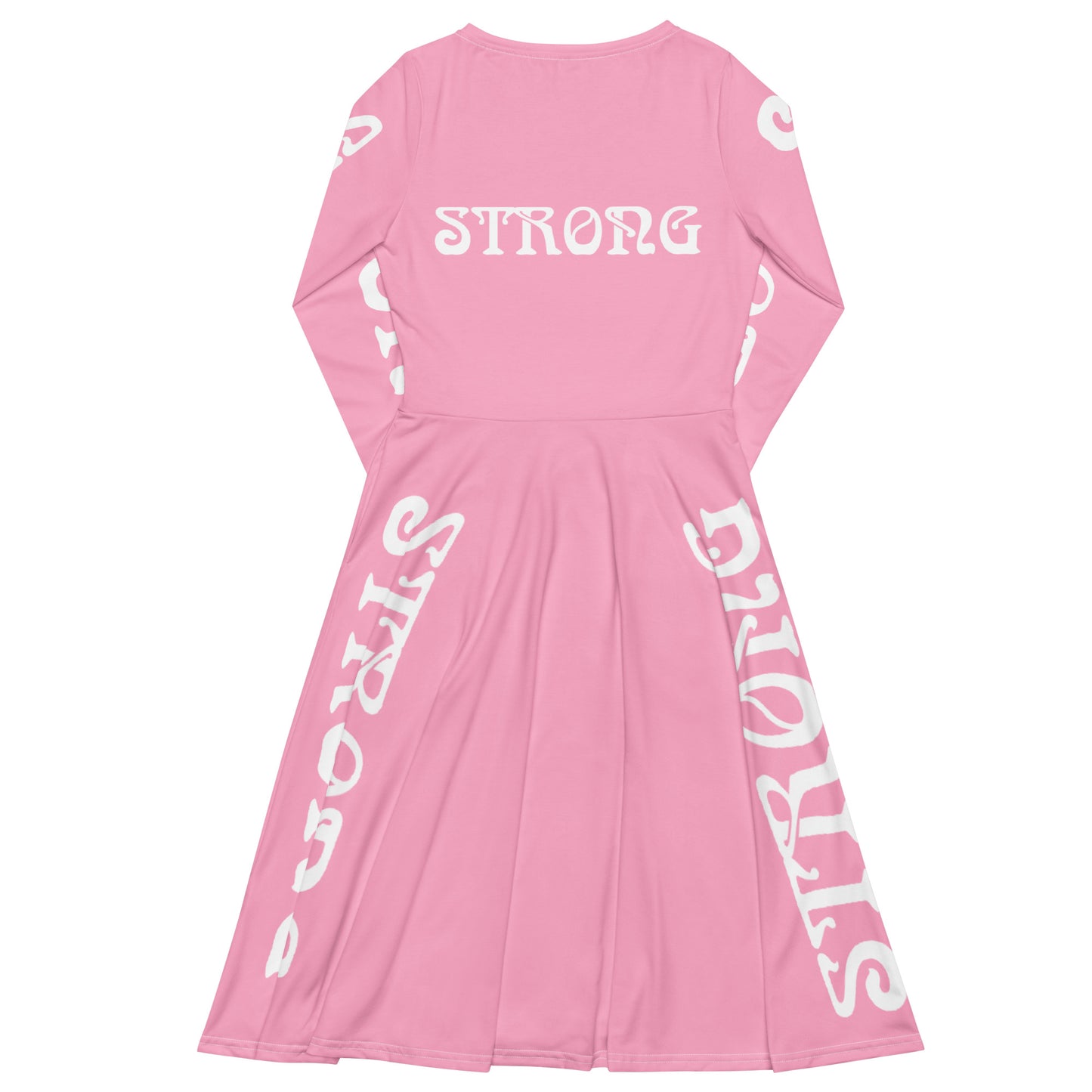 “STRONG”Cotton Candy Long Sleeve Midi Dress W/White Font