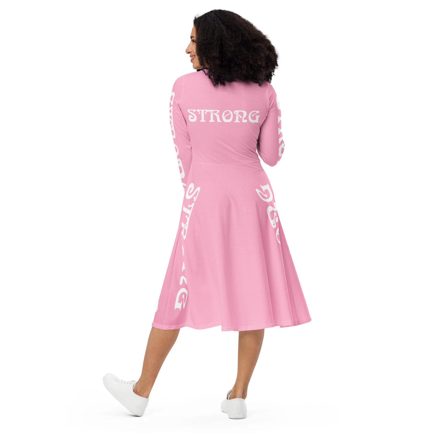 “STRONG”Cotton Candy Long Sleeve Midi Dress W/White Font