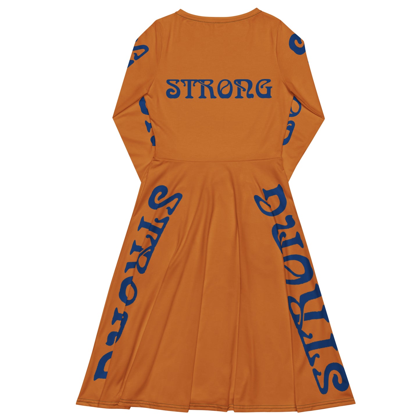 “STRONG”Bronze Long Sleeve Midi Dress W/Navy Font