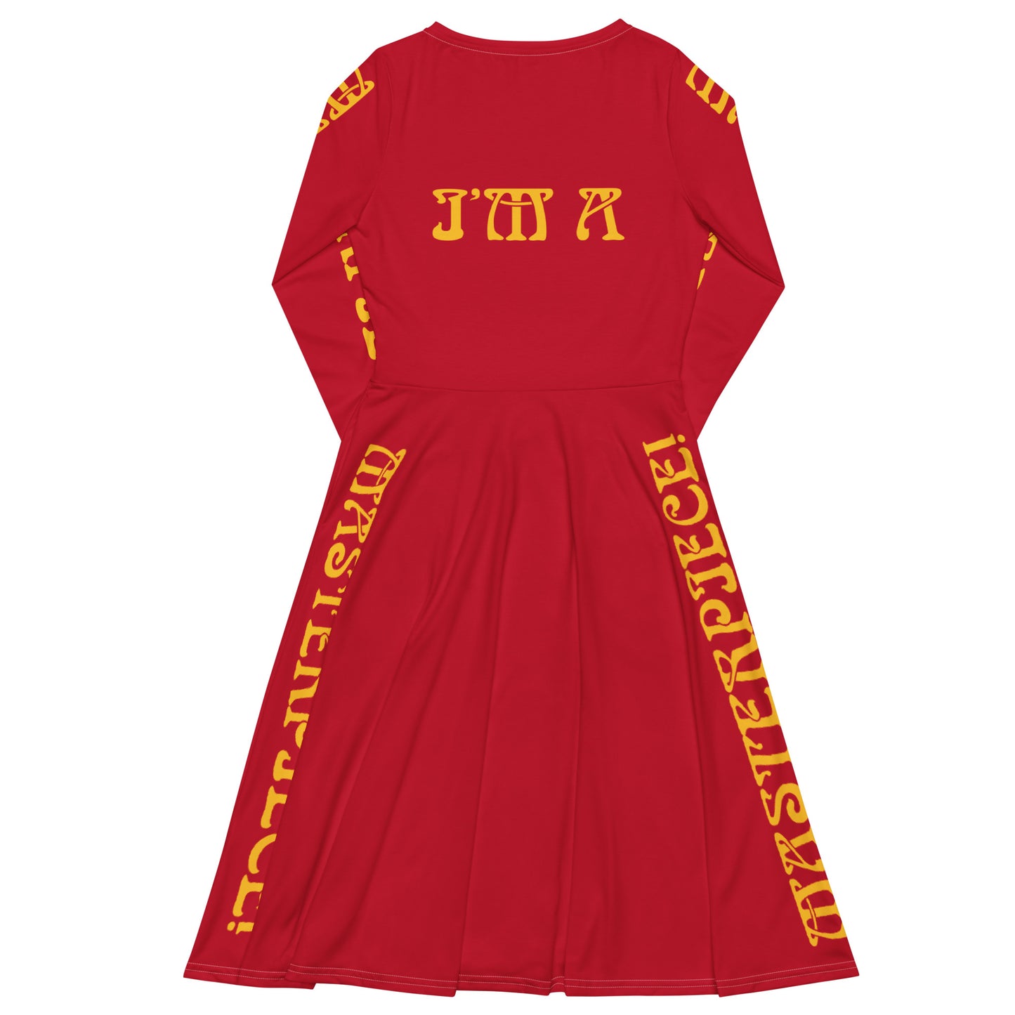 “I’M A MASTERPIECE!”Red Long Sleeve Midi Dress W/Yellow Font