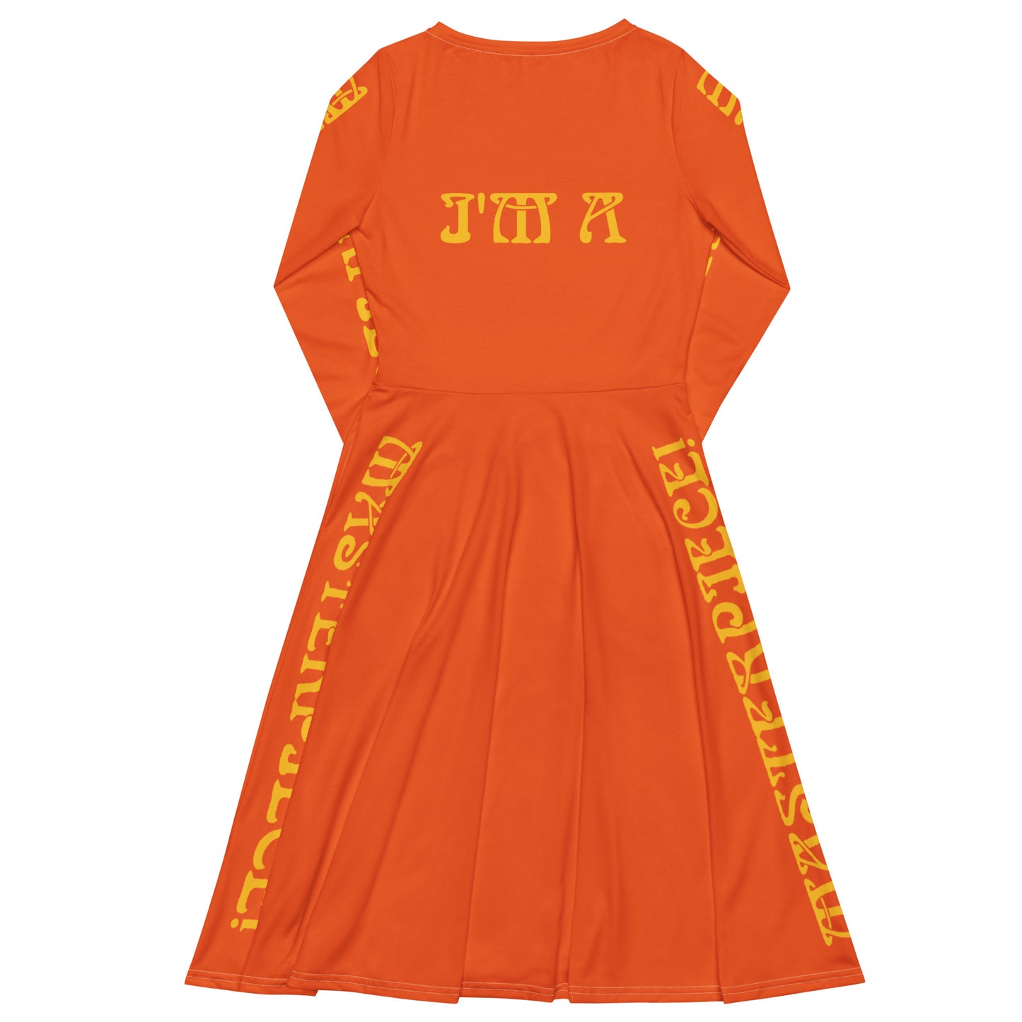 “I’M A MASTERPIECE!"Orange Long Sleeve Midi Dress W/Yellow Font