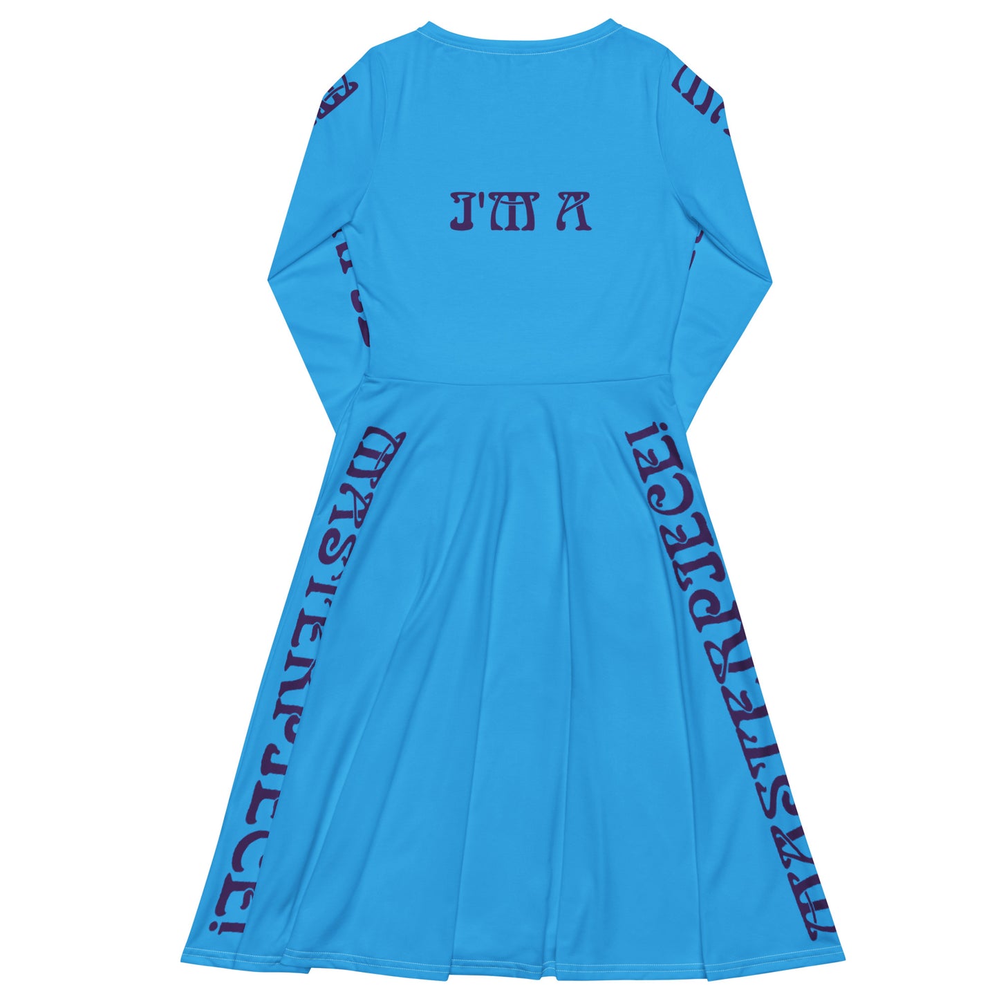 “I’M A MASTERPIECE!”SKYBLUE Long Sleeve Midi Dress W/Navy Font