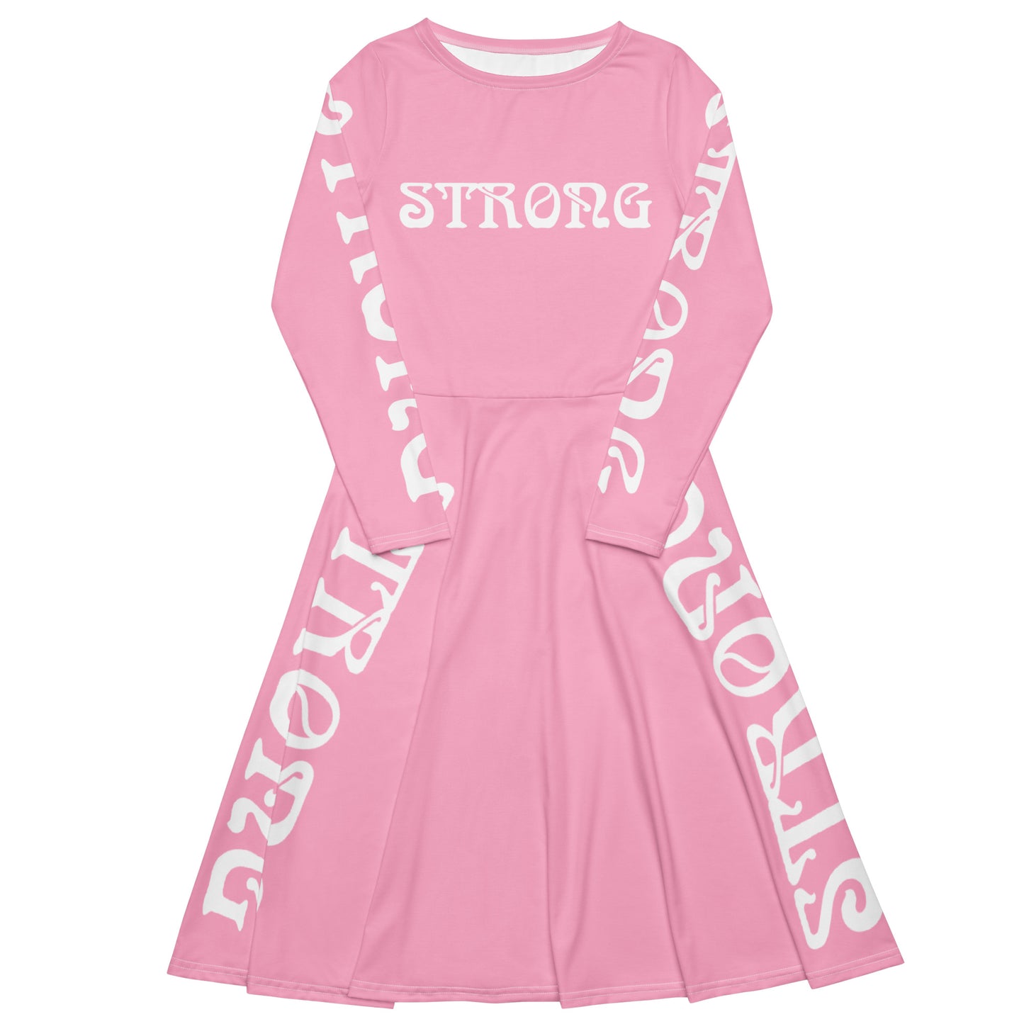 “STRONG”Cotton Candy Long Sleeve Midi Dress W/White Font