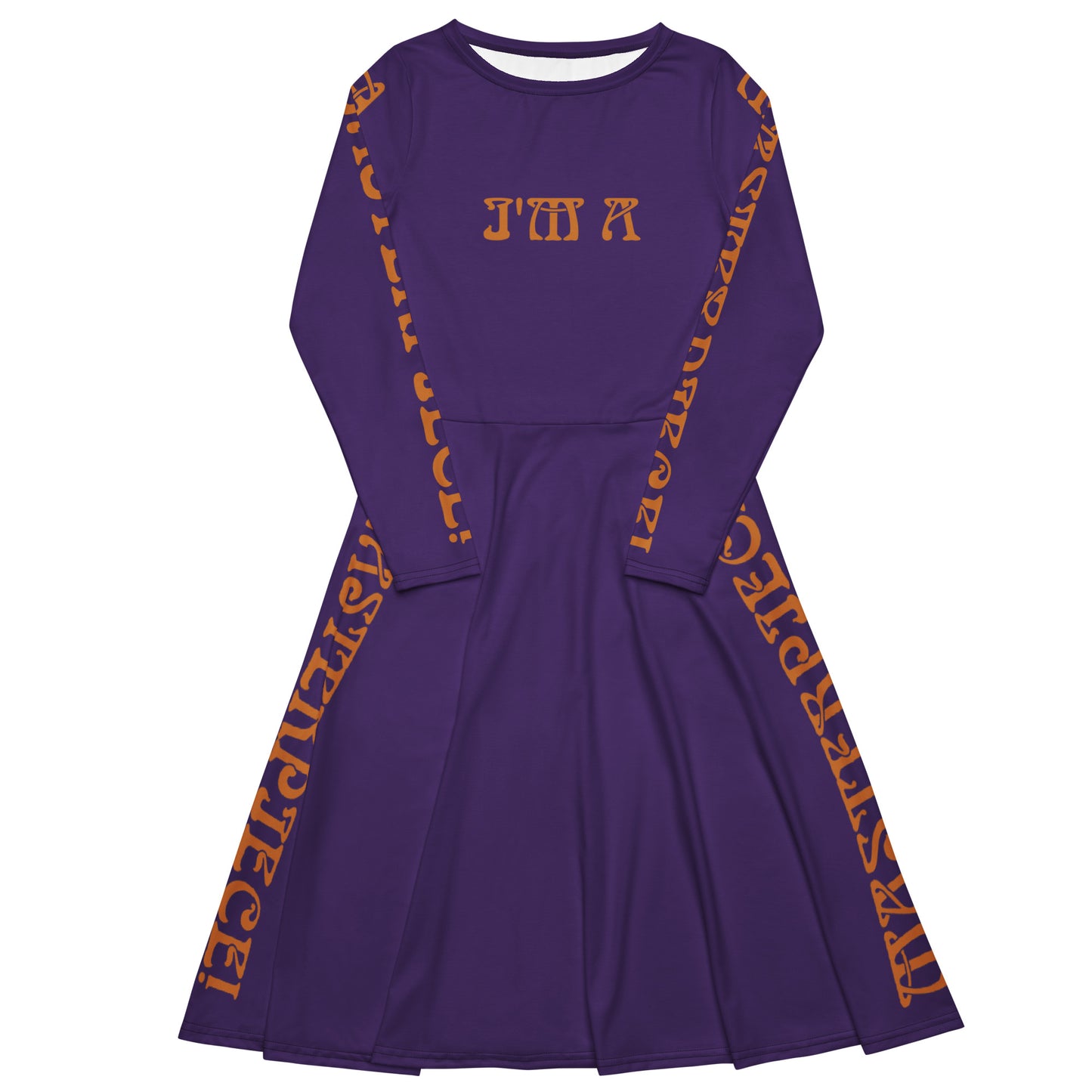 “I’M A MASTERPIECE!"Purple Long Sleeve Midi Dress W/Bronze Font