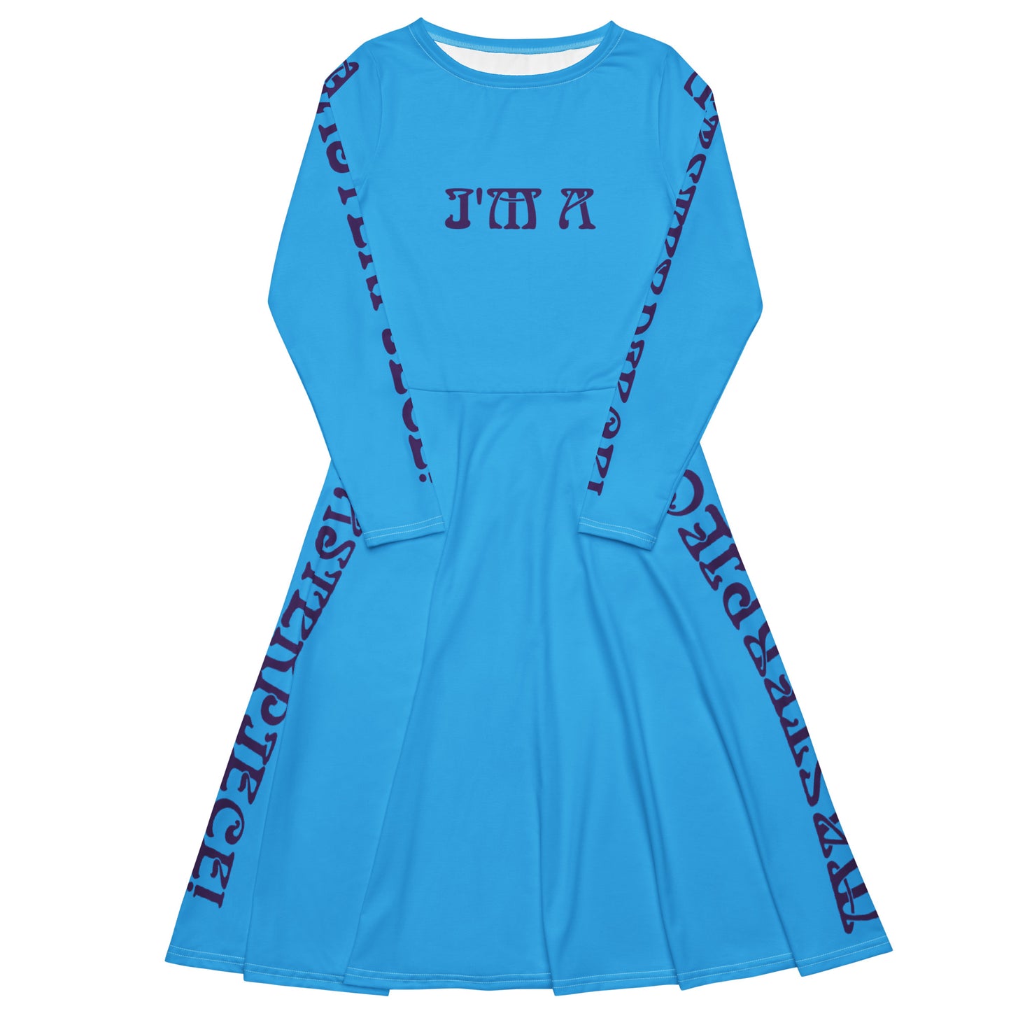 “I’M A MASTERPIECE!”SKYBLUE Long Sleeve Midi Dress W/Navy Font
