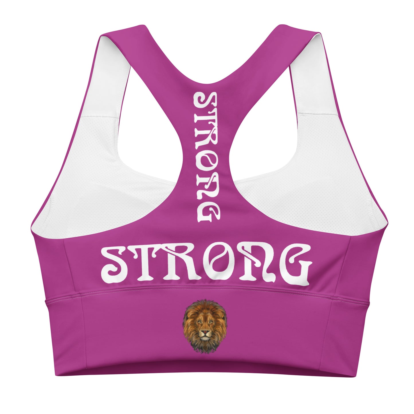“STRONG" Purple Longline Sports Bra W/White Font