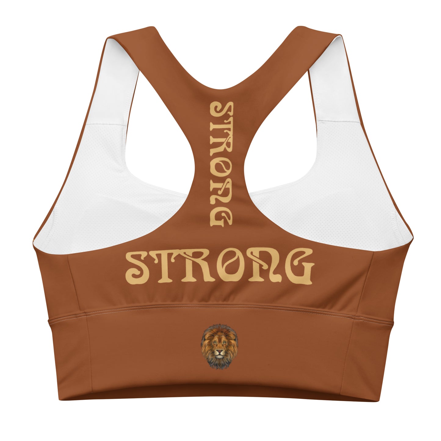 “STRONG” Brown Longline Sports Bra W/Fawn Font
