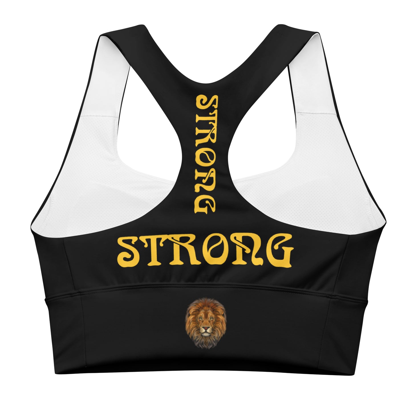 “STRONG”Black Longline Sports Bra W/Yellow Font