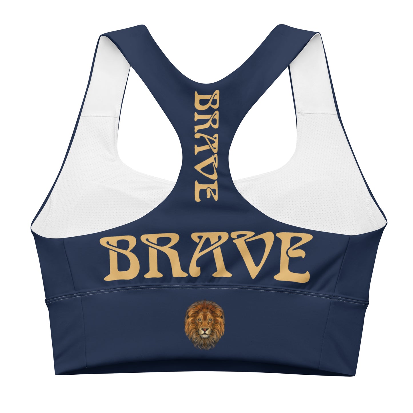“BRAVE”Navy Longline Sports Bra W/Fawn Font
