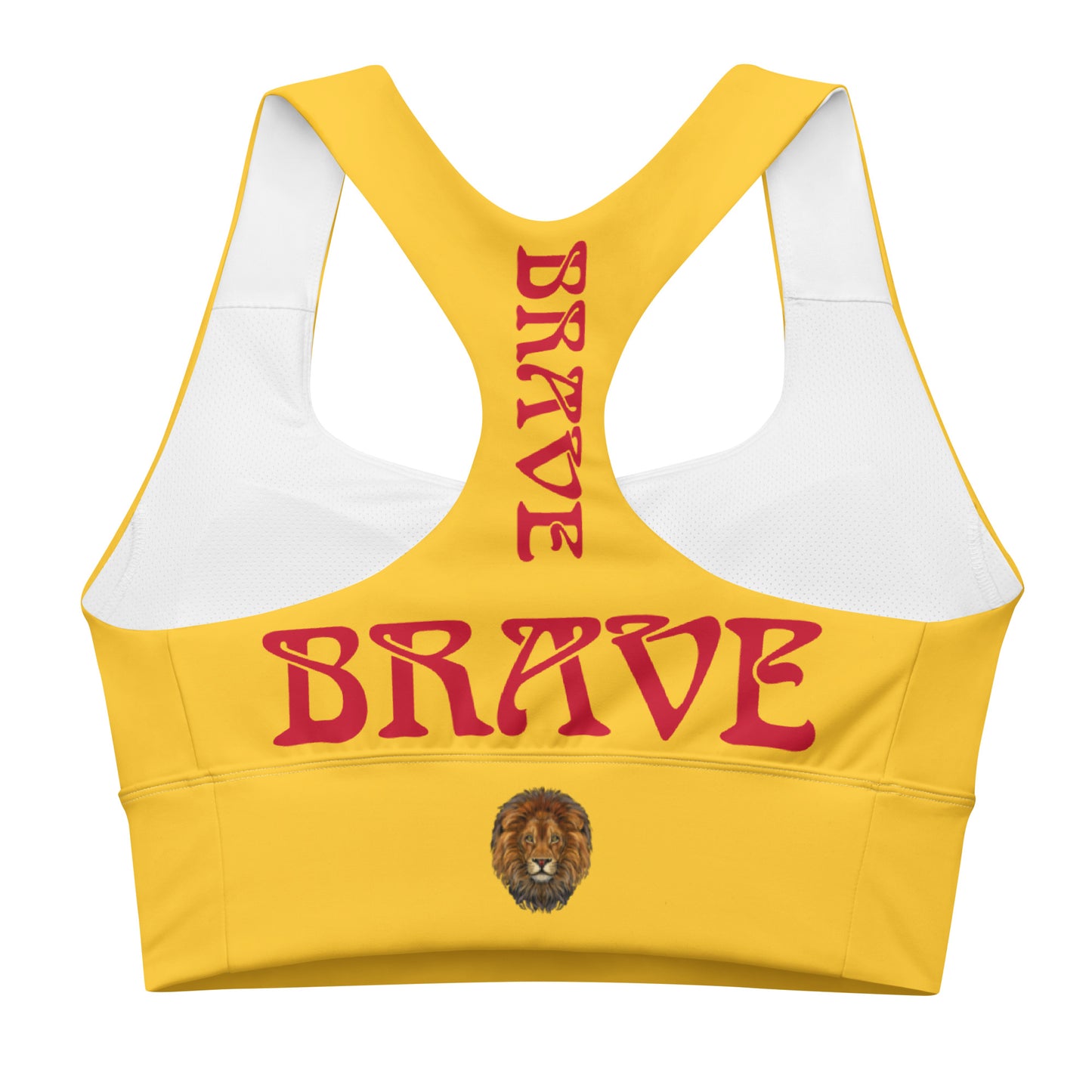 “BRAVE”Yellow Longline Sports Bra W/Red Font