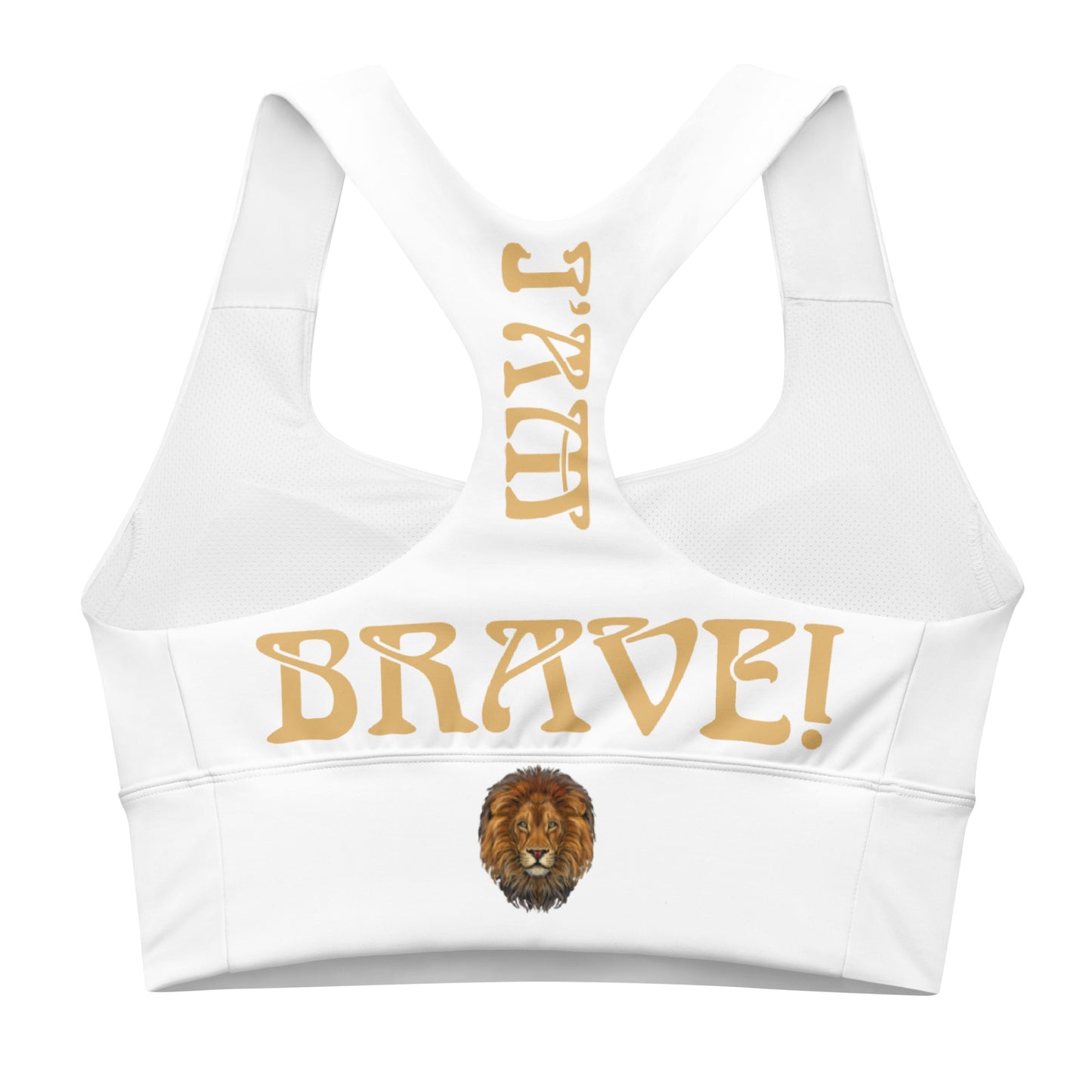 “I’AM BRAVE!” White Longline Sports Bra W/Fawn Font