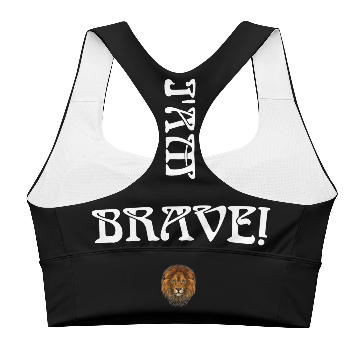 “I’AM BRAVE!” Black Longline Sports Bra W/White Font
