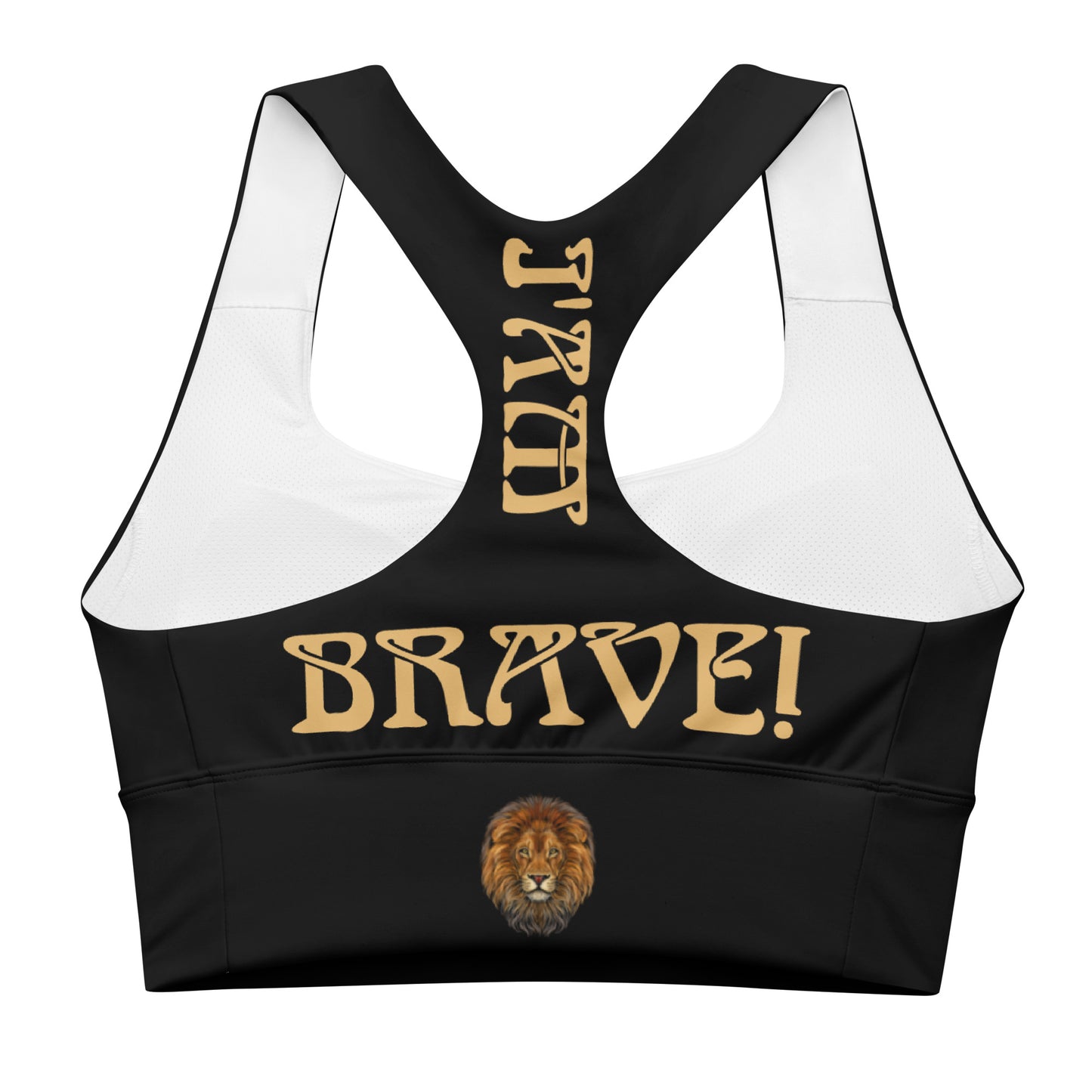 “I’AM BRAVE!” Black Longline Sports Bra W/Fawn Font
