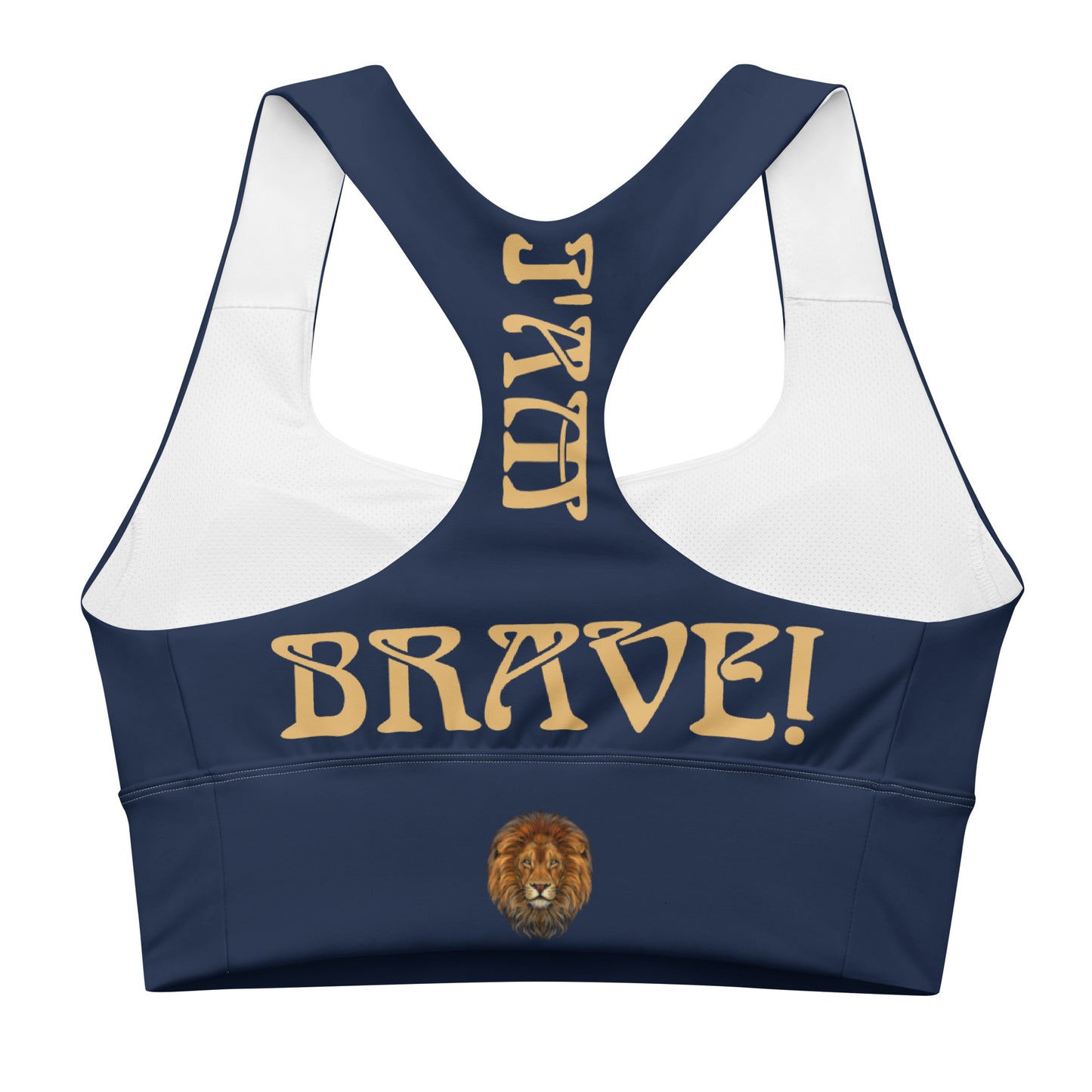 “I’AM BRAVE!” Navy Longline Sports Bra W/Fawn Font