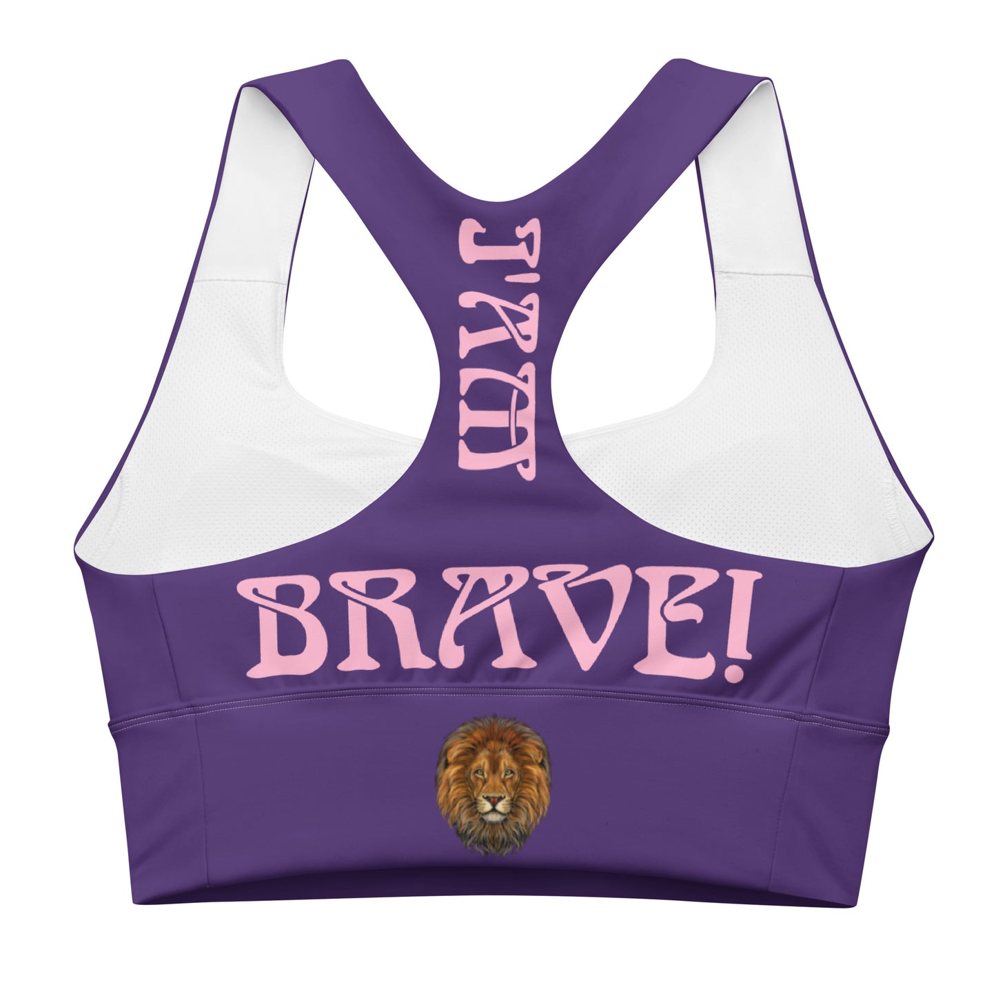 “I’AM BRAVE!” Purple Longline Sports Bra W/Cotton Candy Font