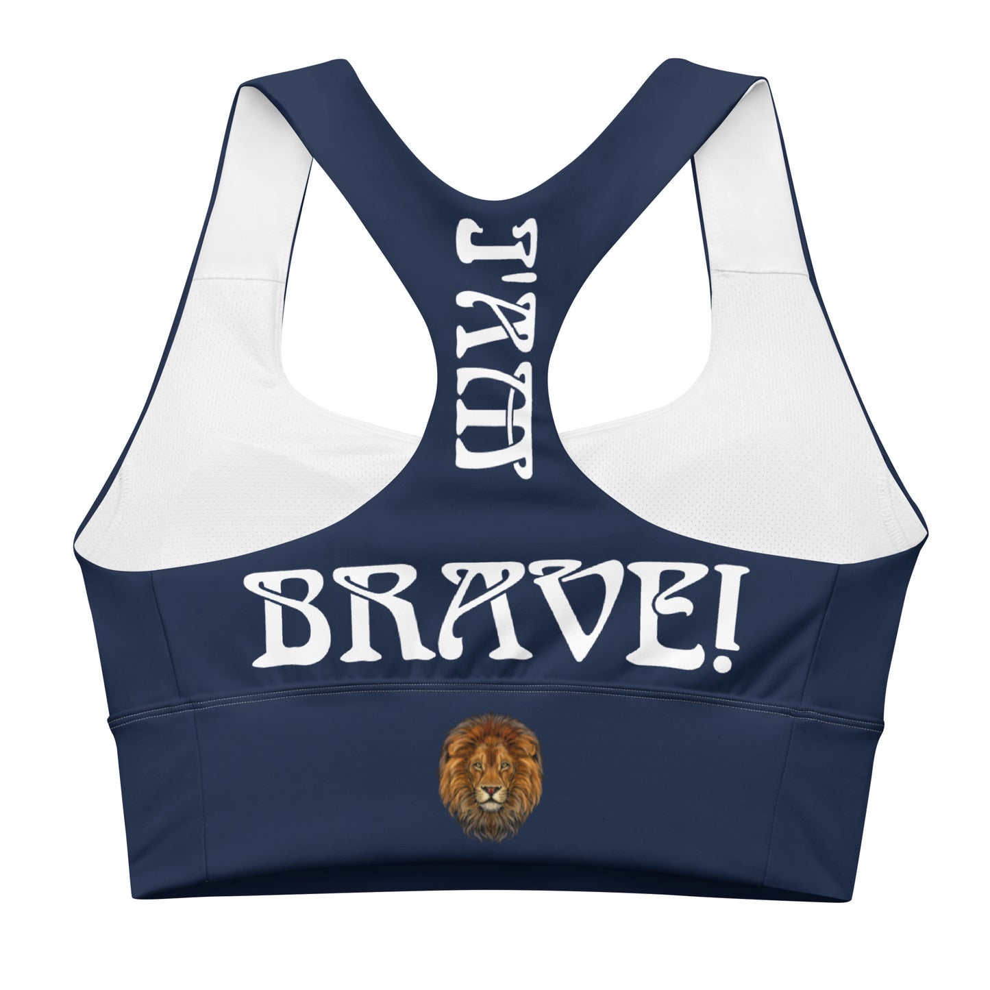 “I’AM BRAVE!” Navy Longline Sports Bra W/White Font