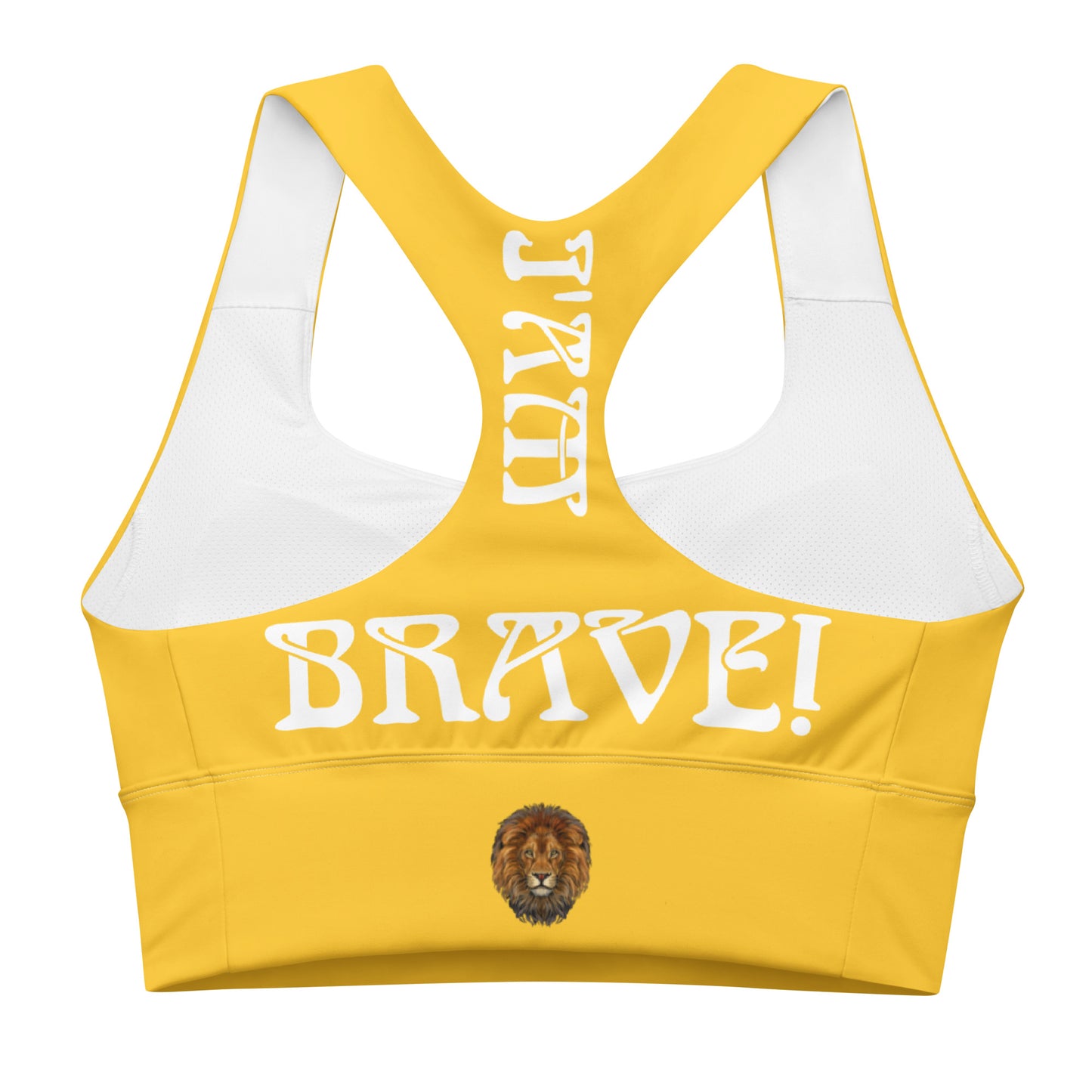 “I’AM BRAVE!” Yellow Longline Sports Bra W/White Font