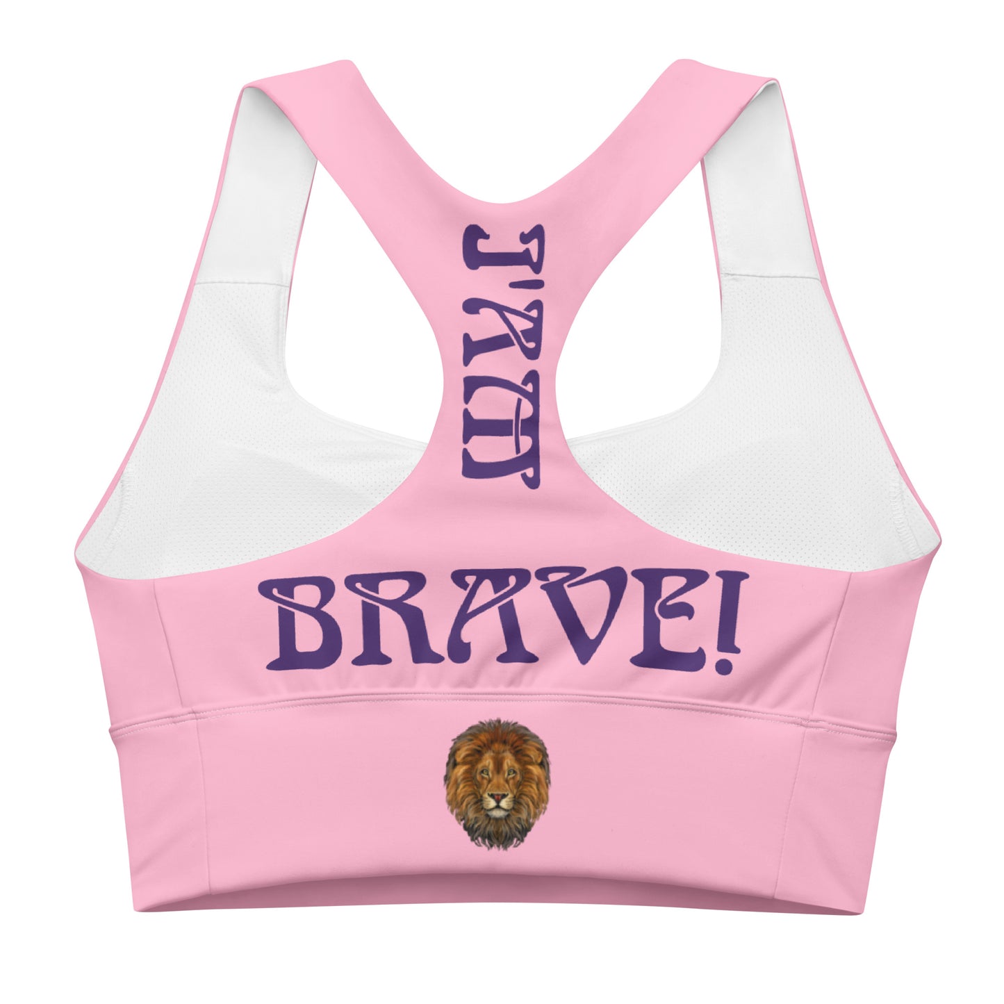 “I’AM BRAVE!” Cotton Candy Longline Sports Bra W/Purple Font