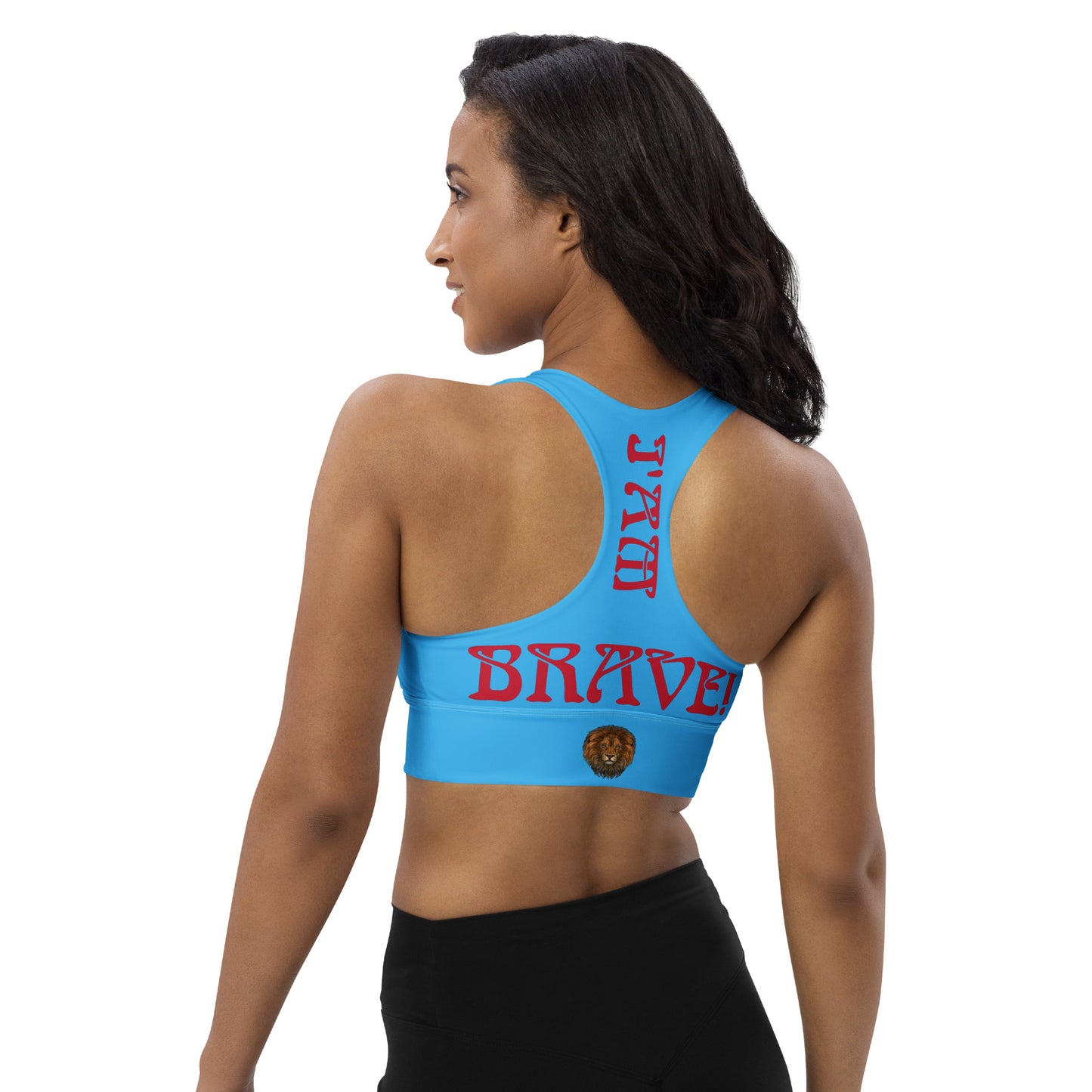 “I’AM BRAVE!” SkyBlue Longline Sports Bra W/Red Font