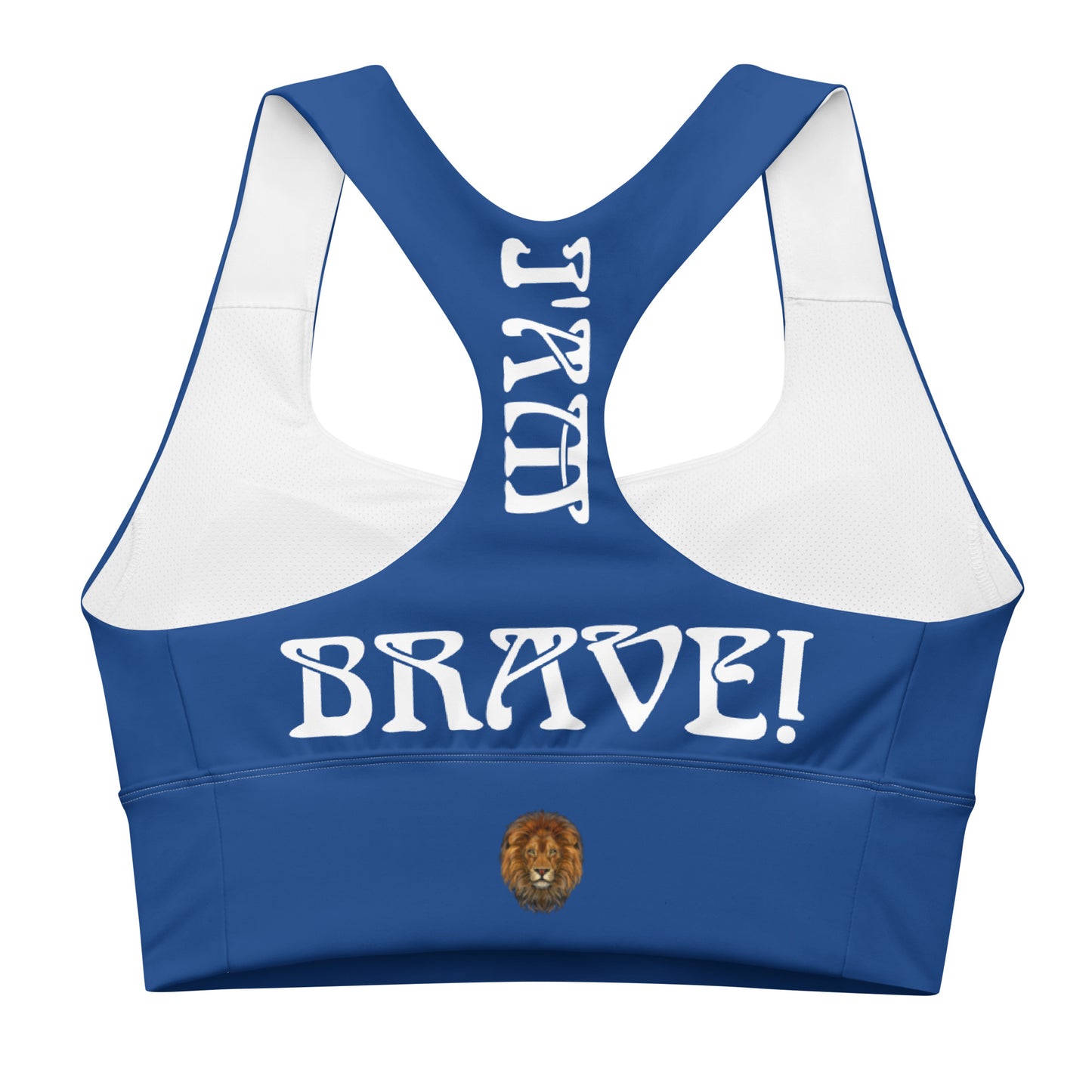 “I’AM BRAVE!” Cerulean Longline Sports Bra W/White Font