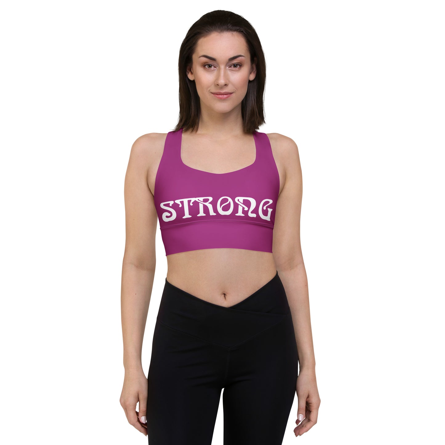“STRONG" Purple Longline Sports Bra W/White Font