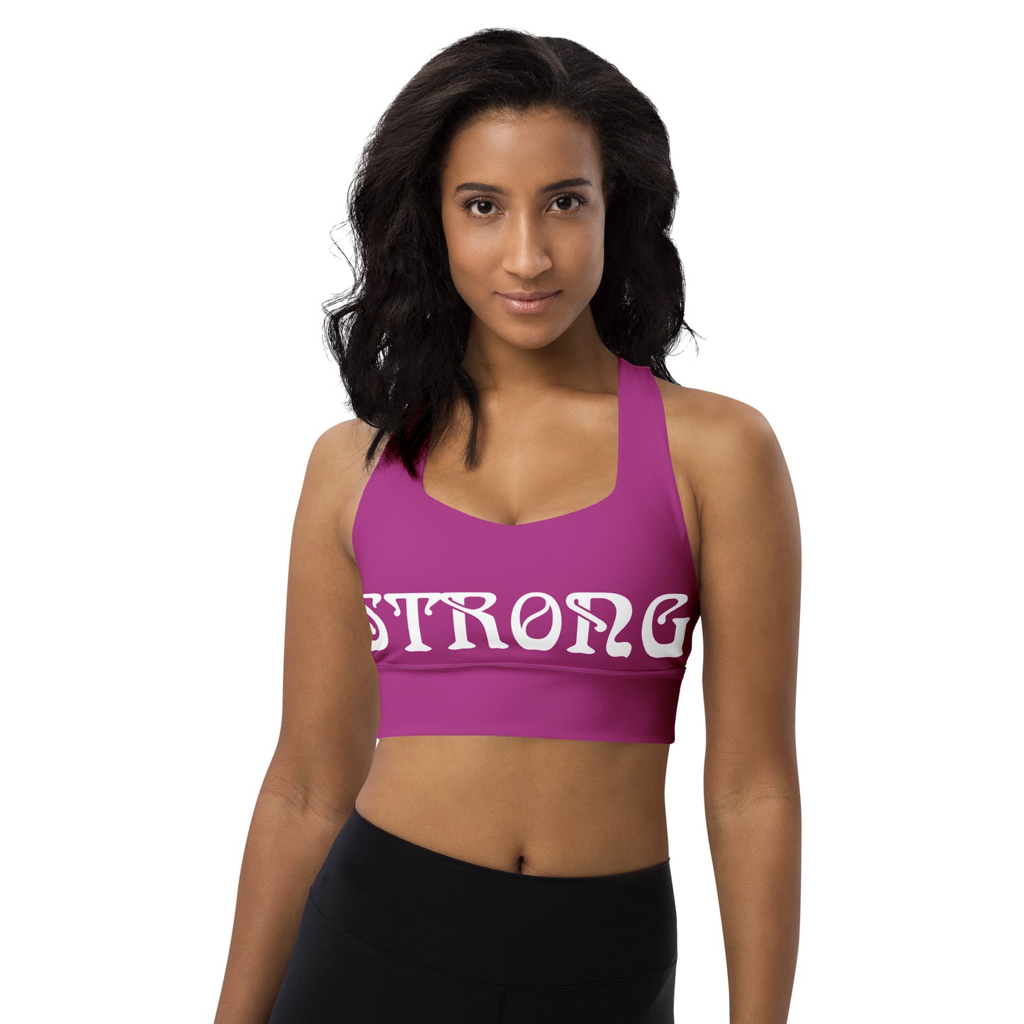 “STRONG" Purple Longline Sports Bra W/White Font