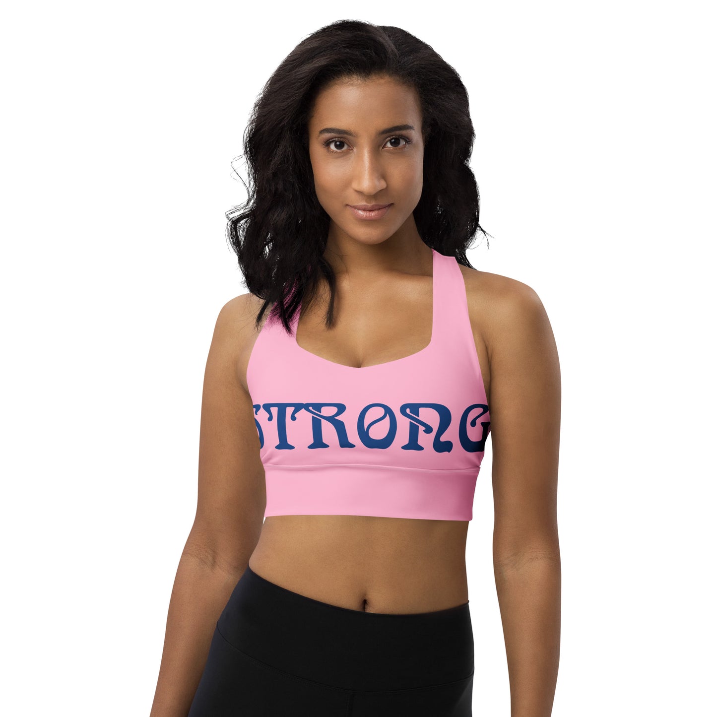 “STRONG”Cotton Candy Longline Sports Bra W/Purple Font
