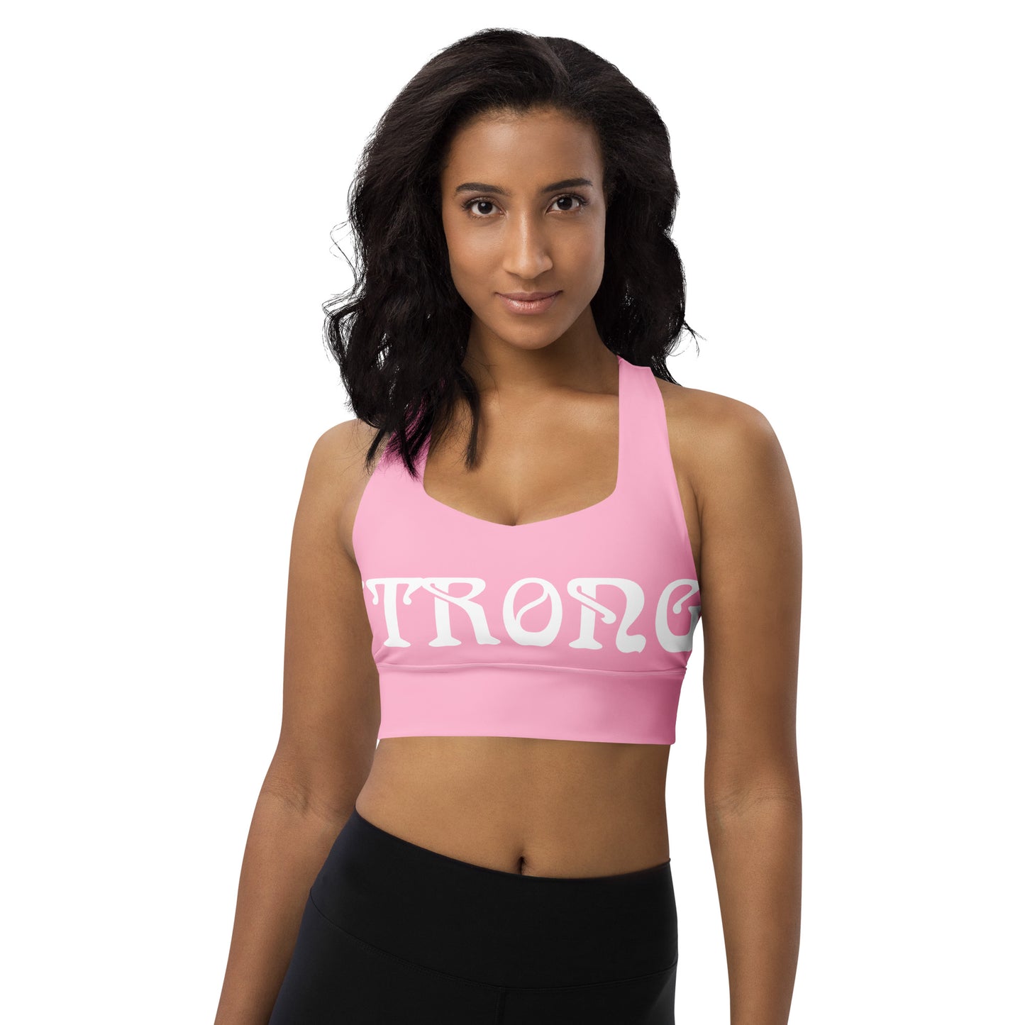 “STRONG” Cotton Candy Longline Sports Bra W/White Font
