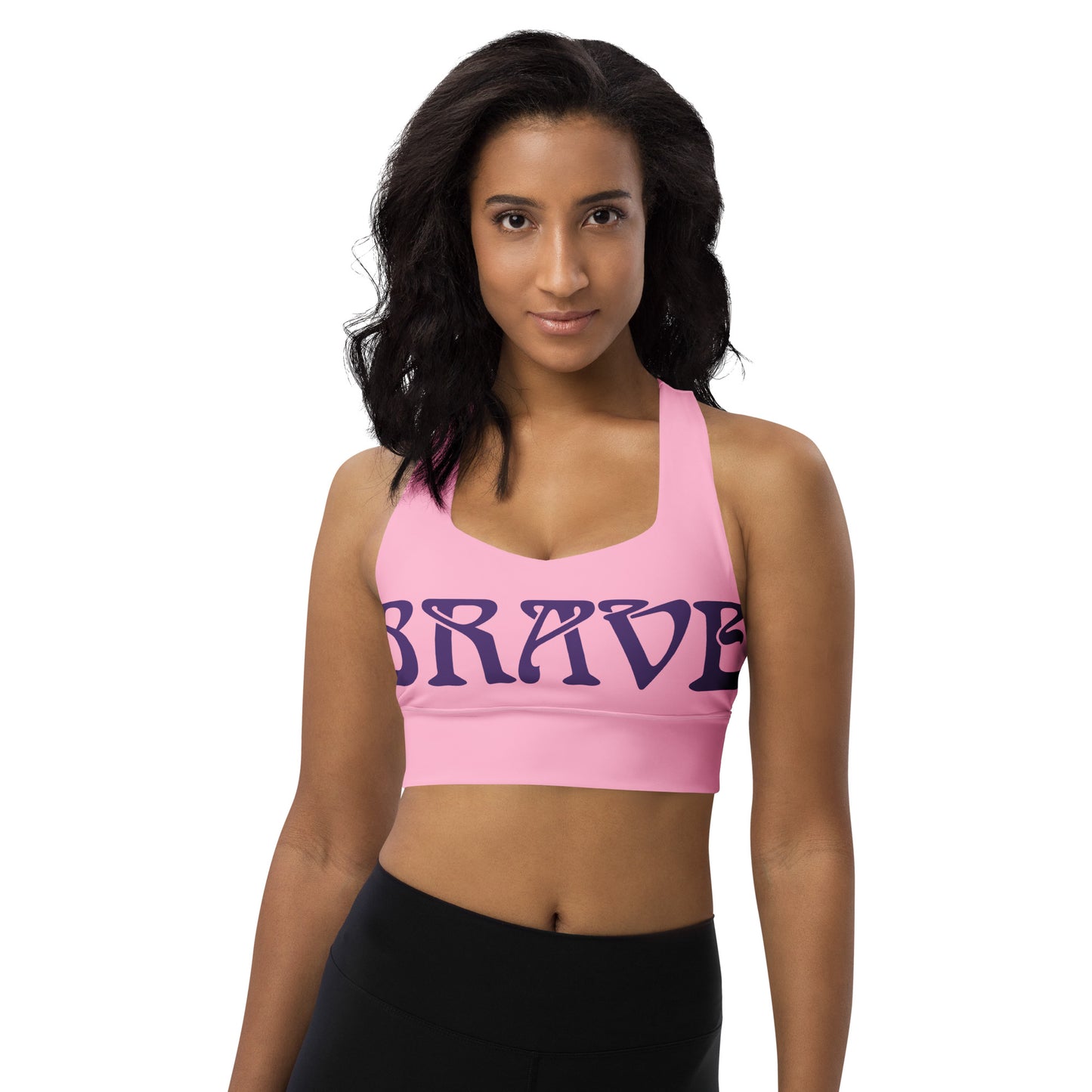 “BRAVE” Cotton Candy Longline Sports Bra W/Purple Font