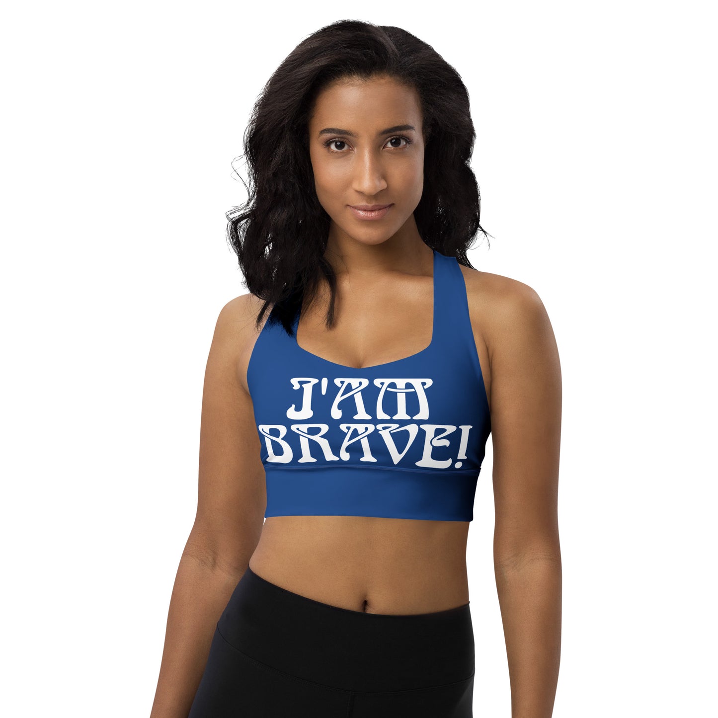 “I’AM BRAVE!” Cerulean Longline Sports Bra W/White Font