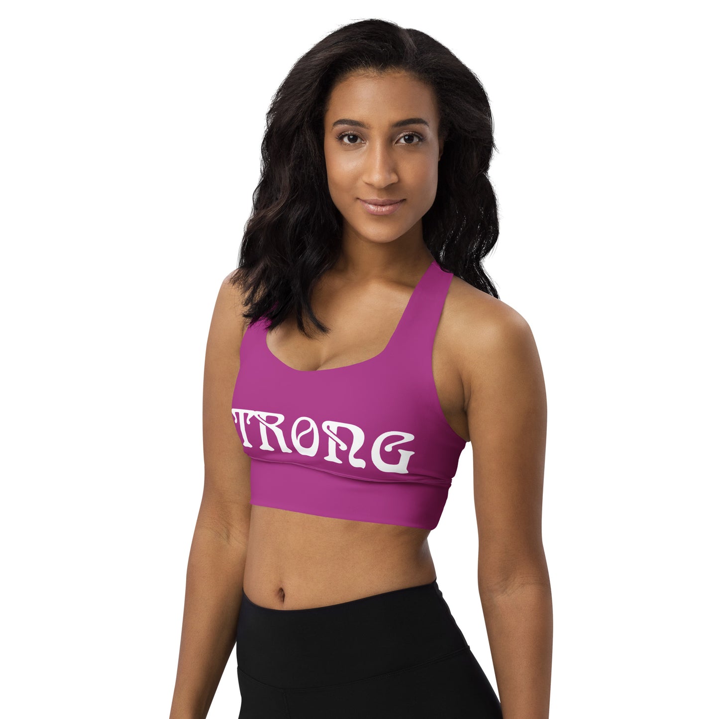 “STRONG" Purple Longline Sports Bra W/White Font