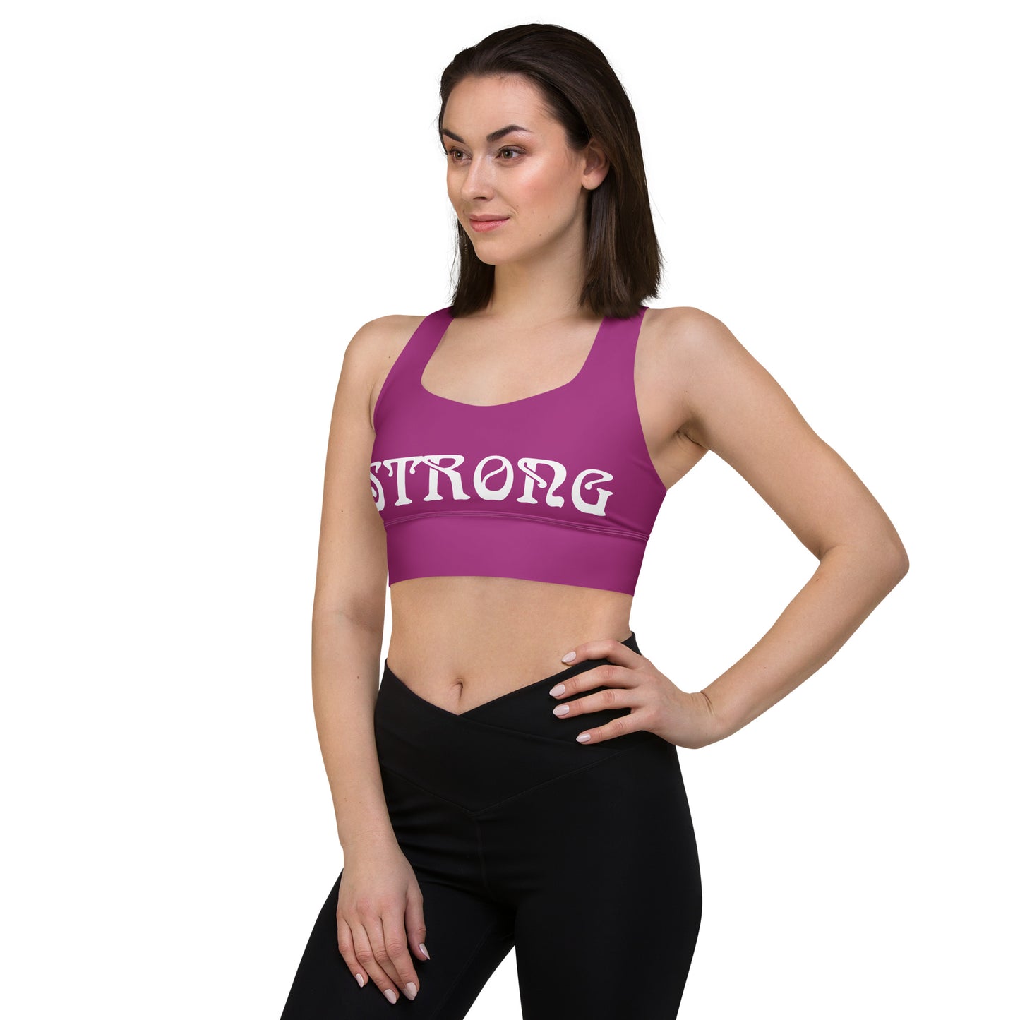 “STRONG" Purple Longline Sports Bra W/White Font