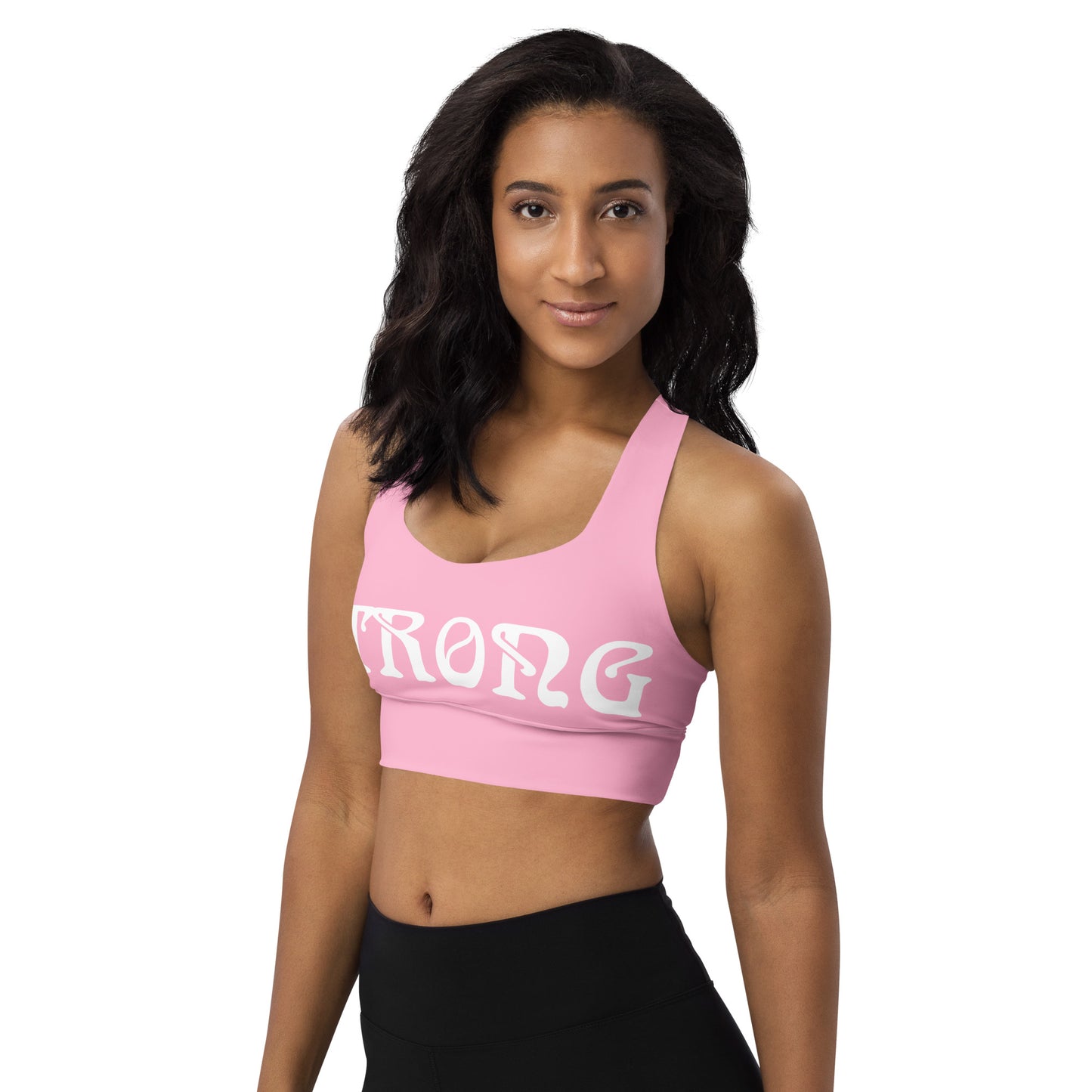 “STRONG” Cotton Candy Longline Sports Bra W/White Font