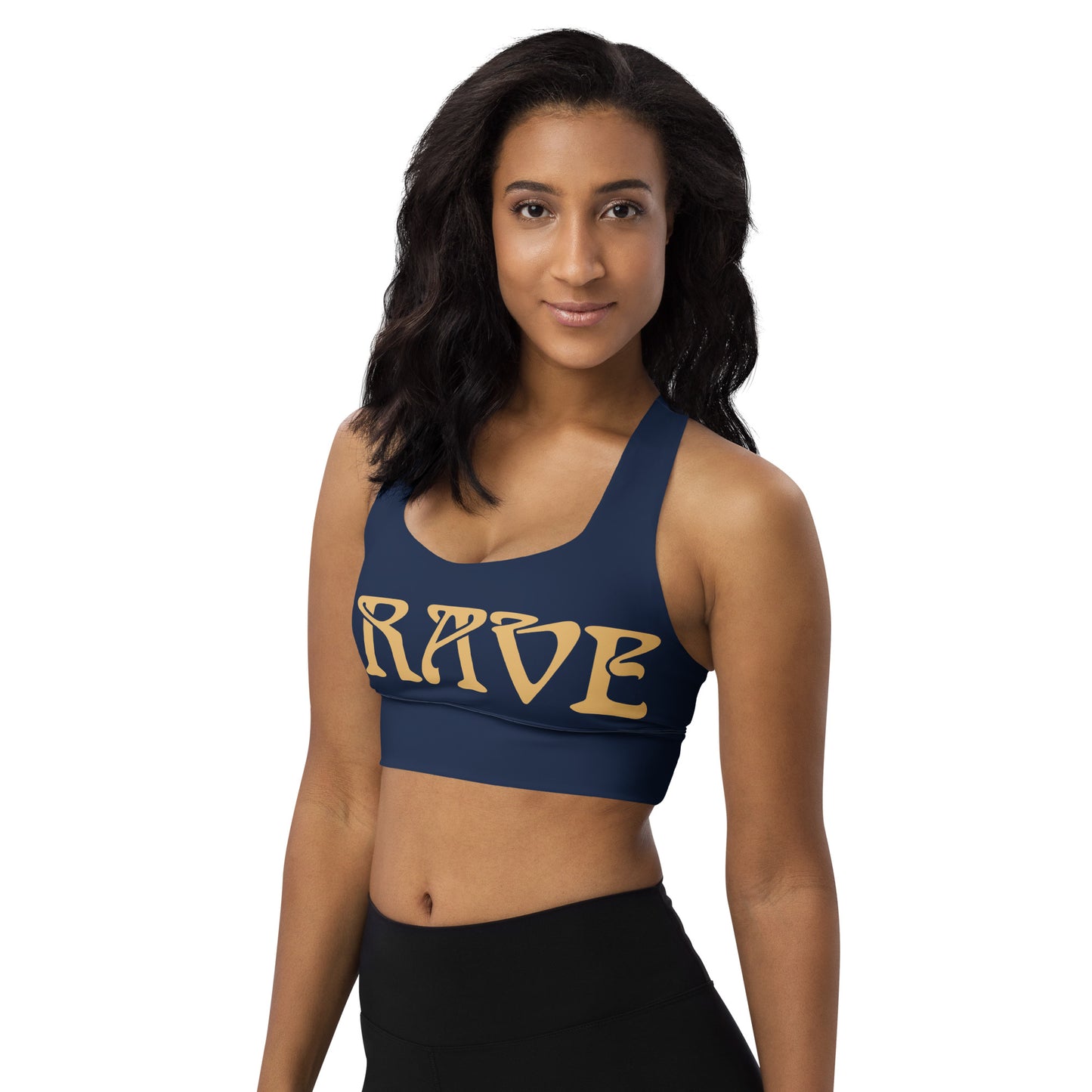 “BRAVE”Navy Longline Sports Bra W/Fawn Font