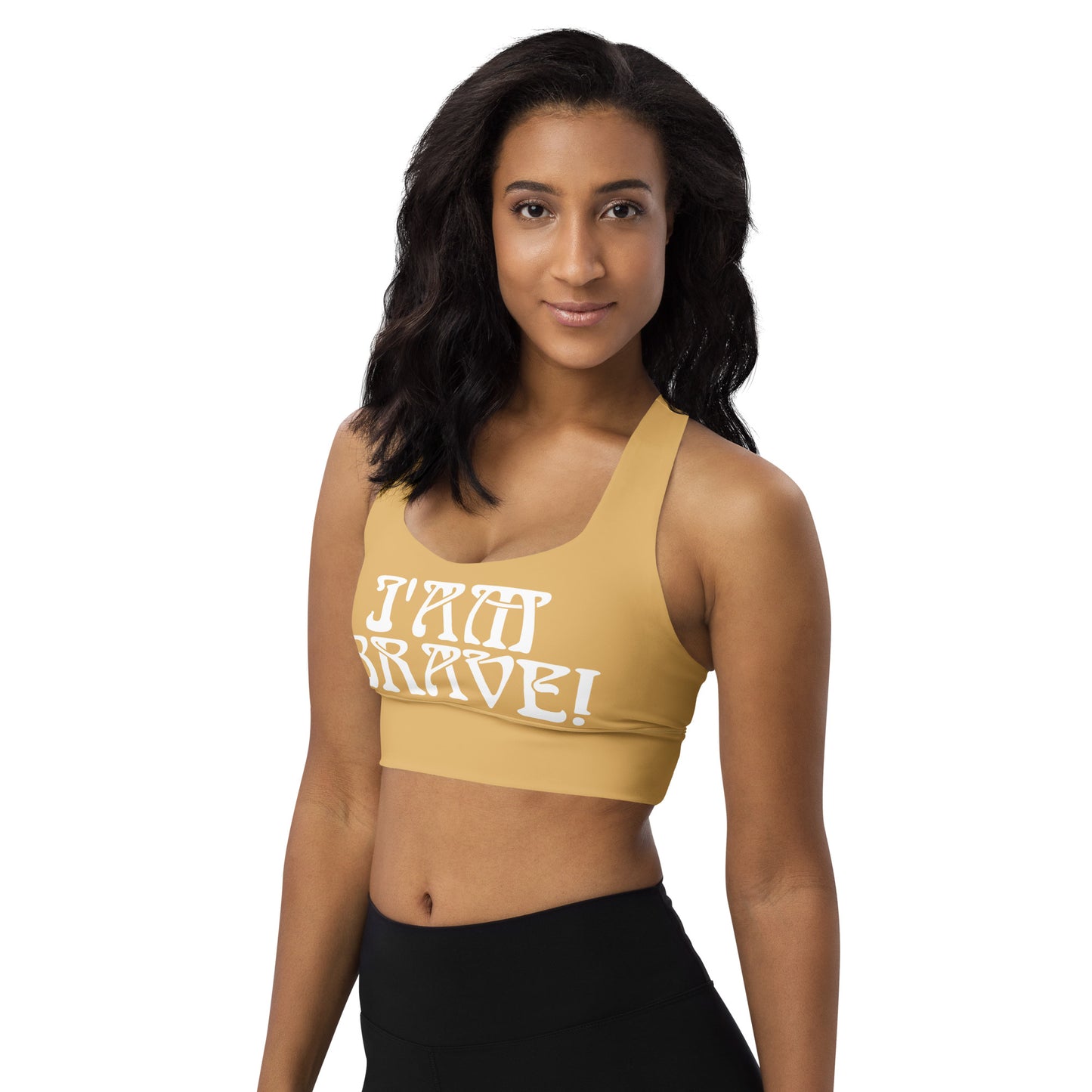 “I’AM BRAVE!” Fawn Longline Sports Bra W/White Font