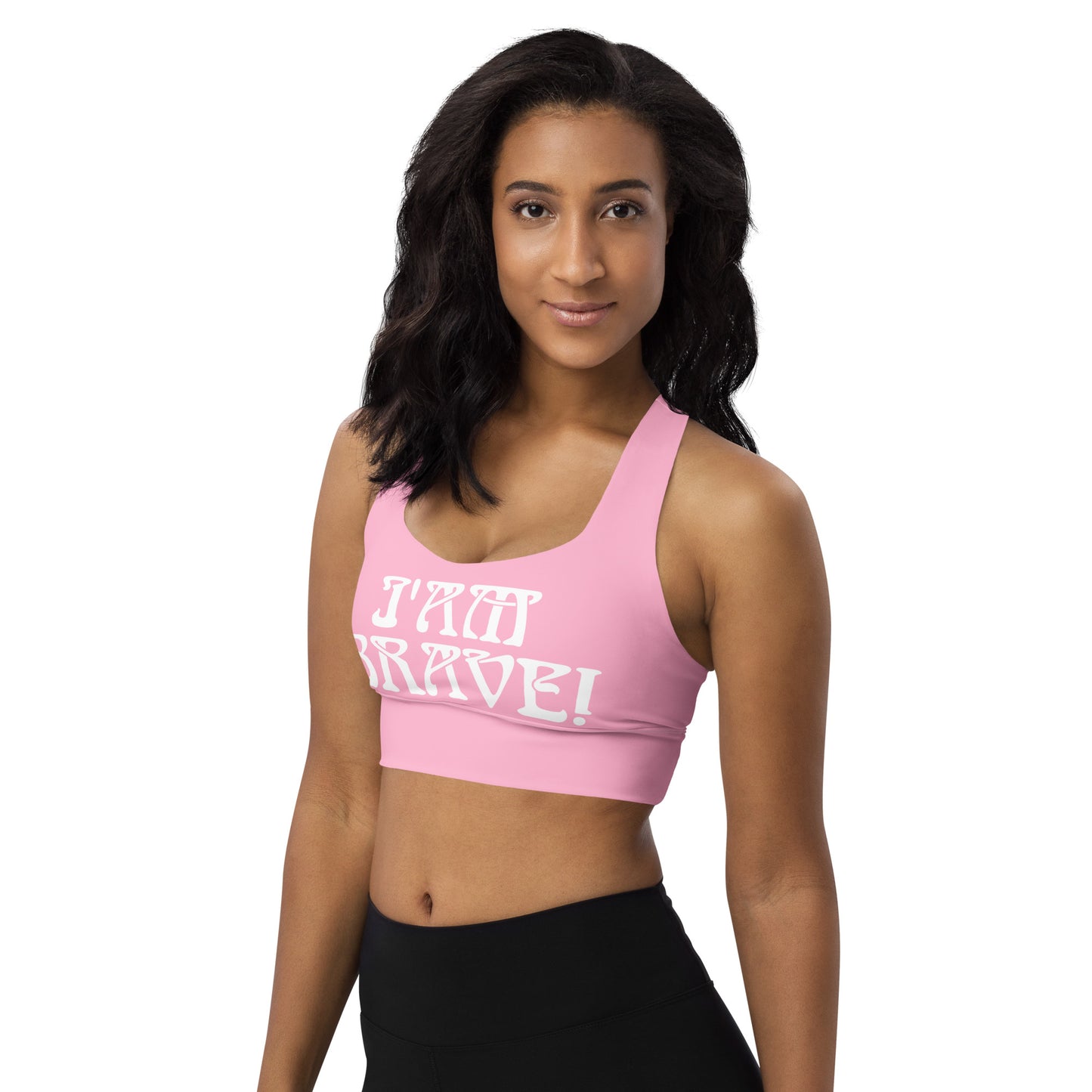 “I’AM BRAVE!” Cotton Candy Longline Sports Bra W/White Font