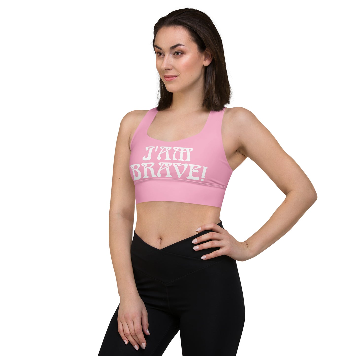 “I’AM BRAVE!” Cotton Candy Longline Sports Bra W/White Font