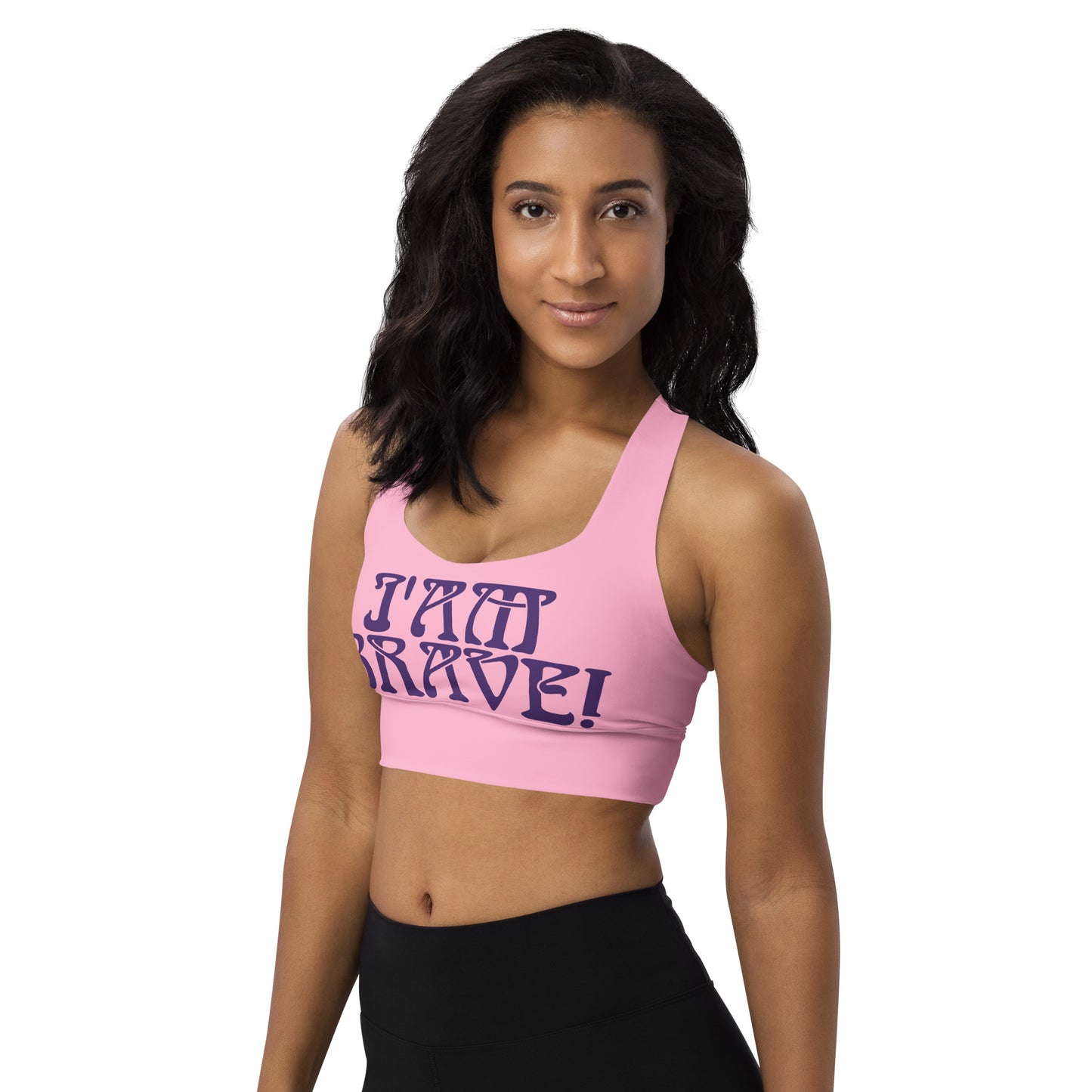 “I’AM BRAVE!” Cotton Candy Longline Sports Bra W/Purple Font