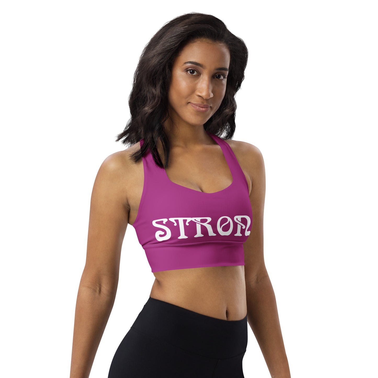 “STRONG" Purple Longline Sports Bra W/White Font