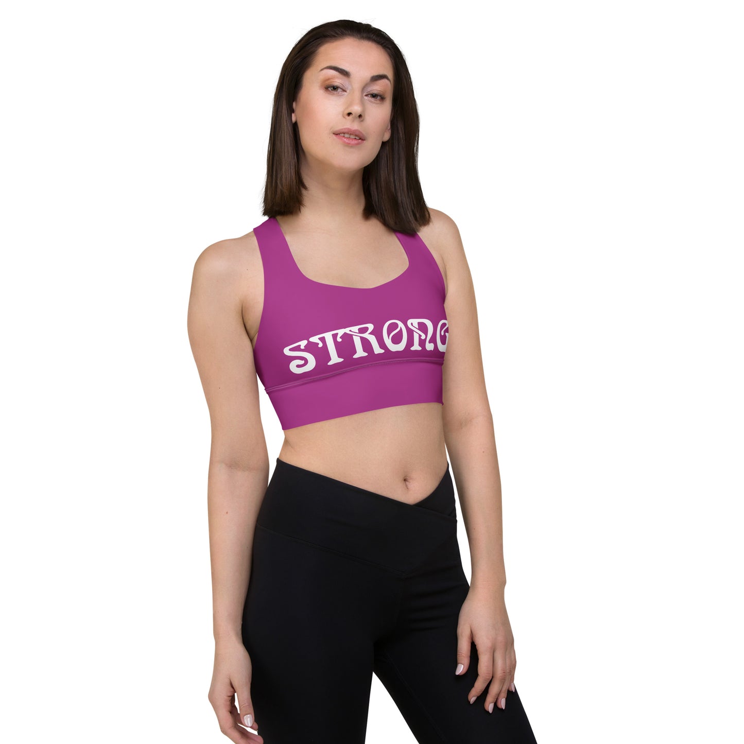 “STRONG" Purple Longline Sports Bra W/White Font
