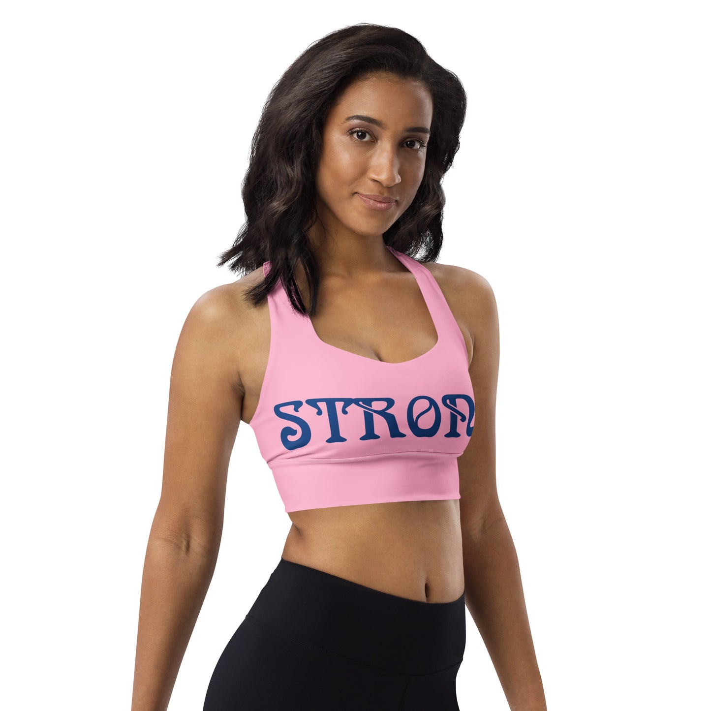 “STRONG”Cotton Candy Longline Sports Bra W/Purple Font