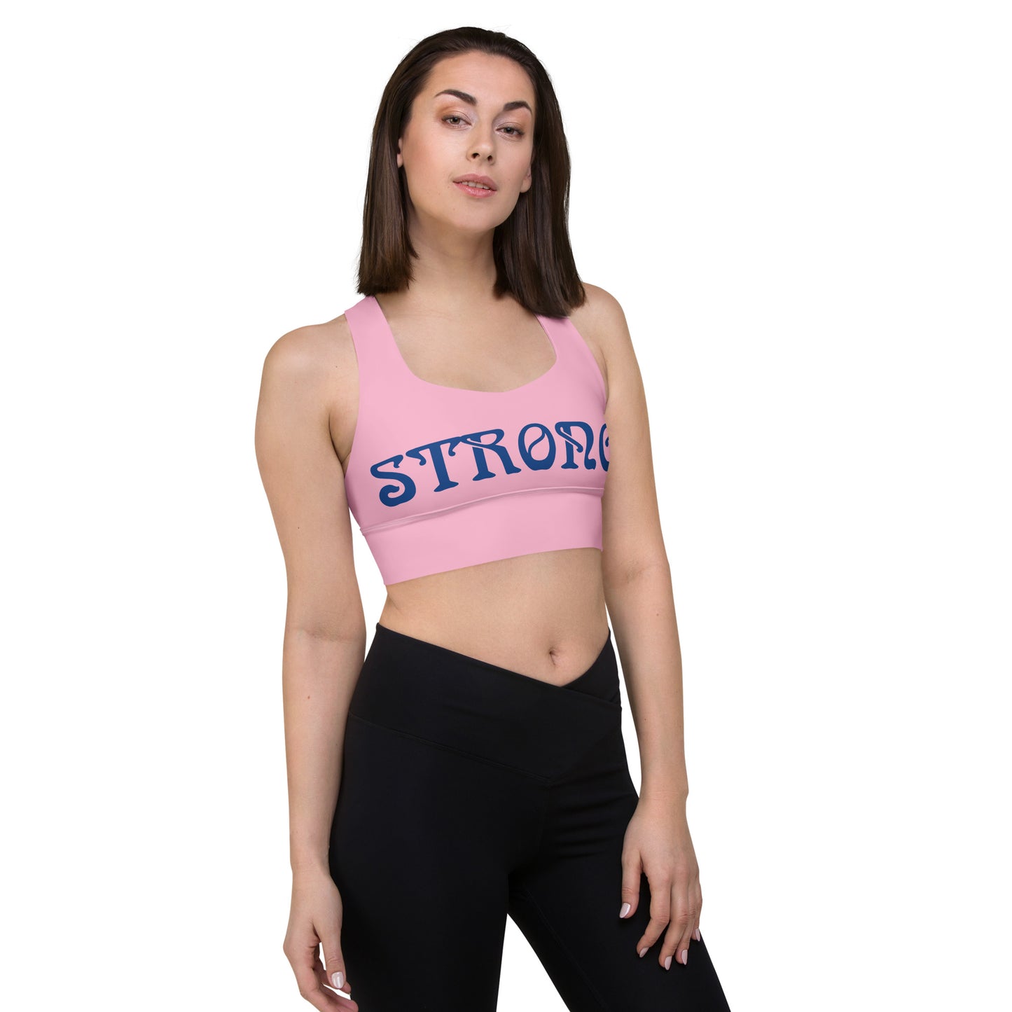 “STRONG”Cotton Candy Longline Sports Bra W/Purple Font