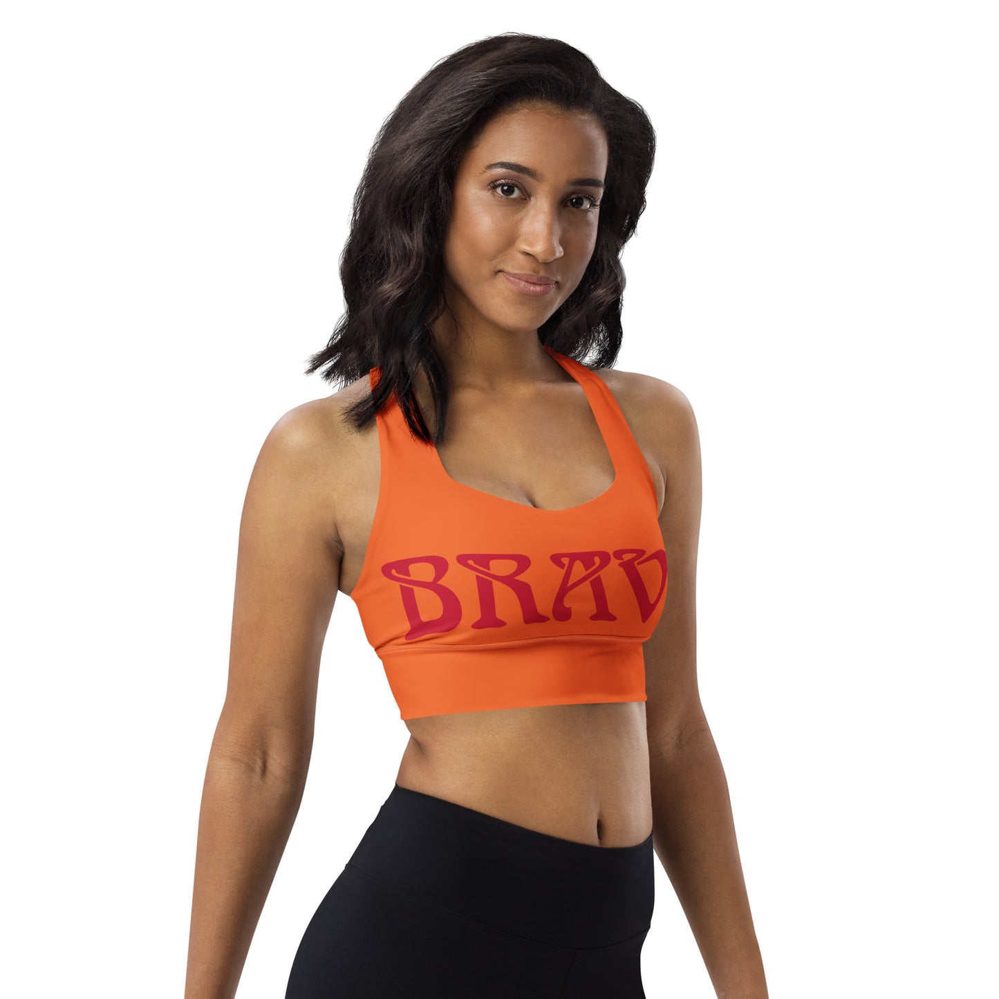 “BRAVE”Orange Longline Sports Bra W/Red Font